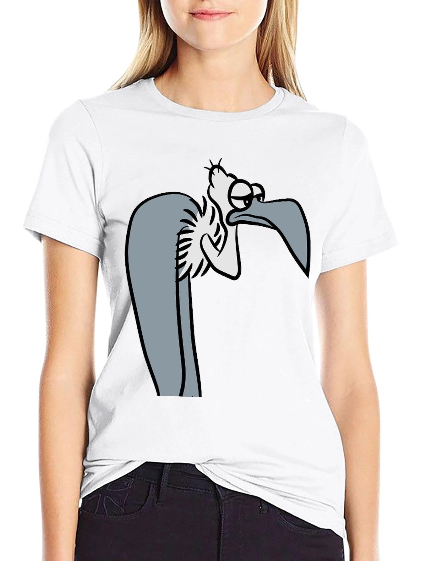 Funny Cartoon Vulture Graphic Black T-Shirt