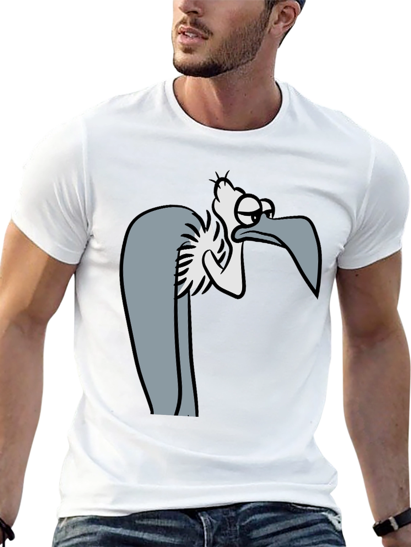Funny Cartoon Vulture Graphic Black T-Shirt