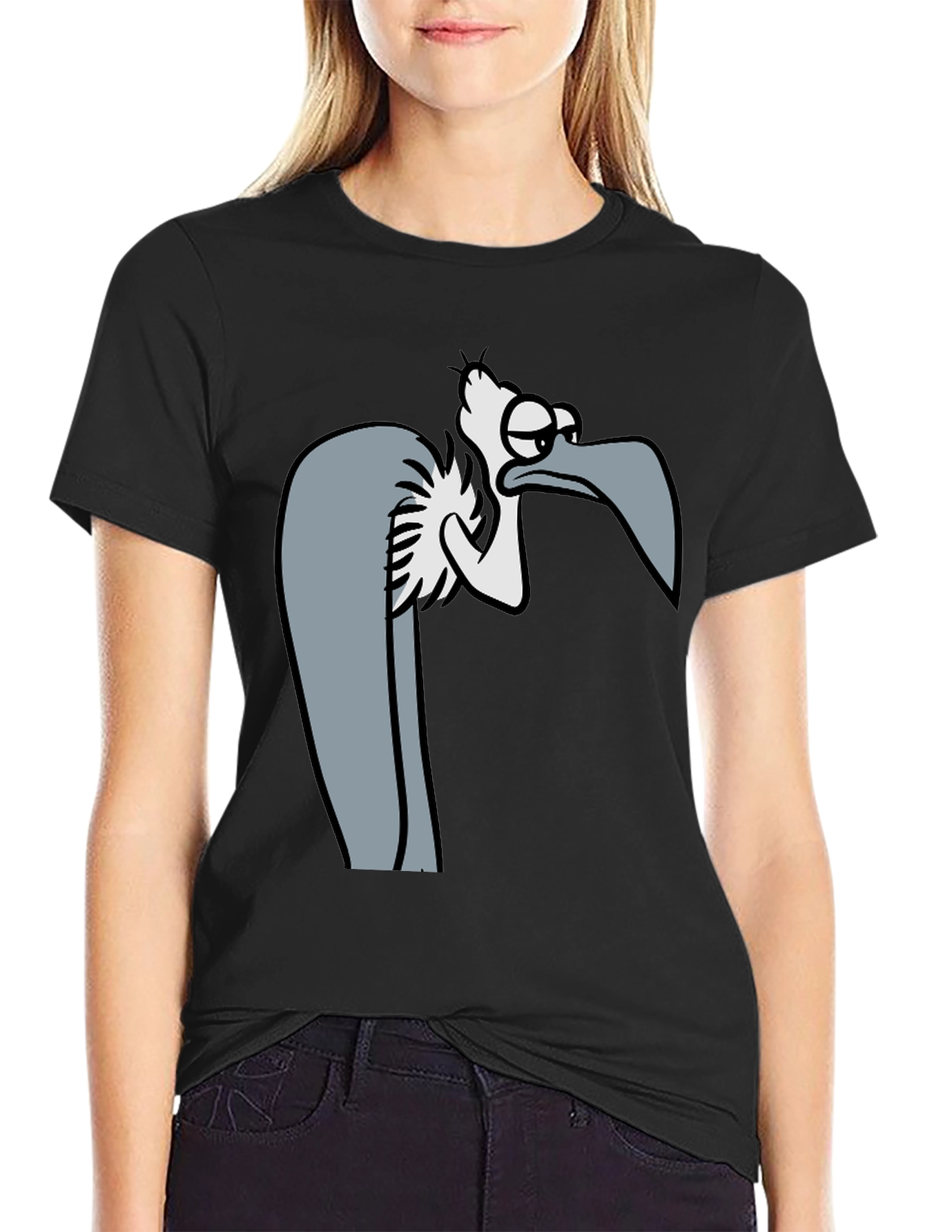 Funny Cartoon Vulture Graphic Black T-Shirt