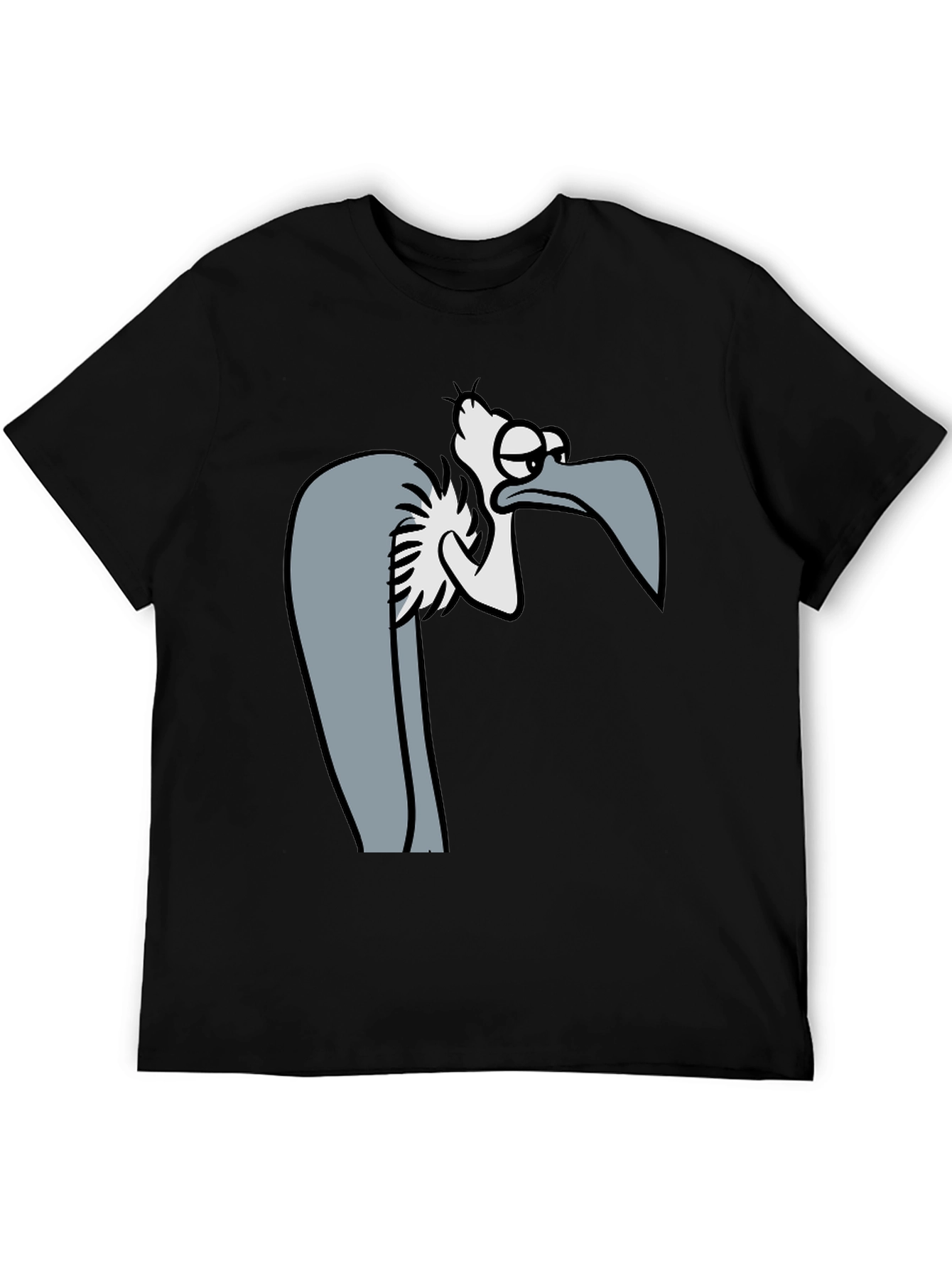 Funny Cartoon Vulture Graphic Black T-Shirt