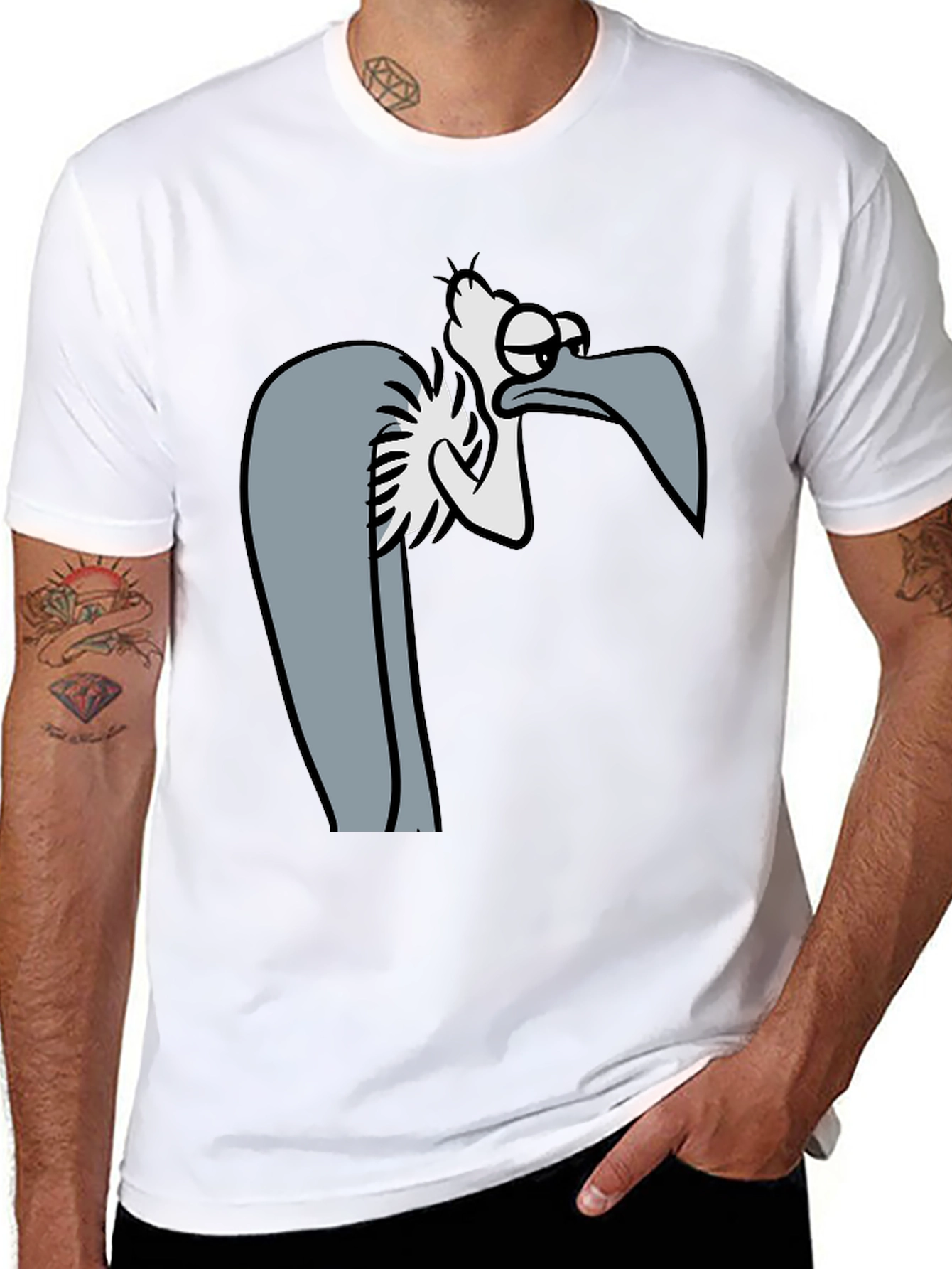 Funny Cartoon Vulture Graphic Black T-Shirt