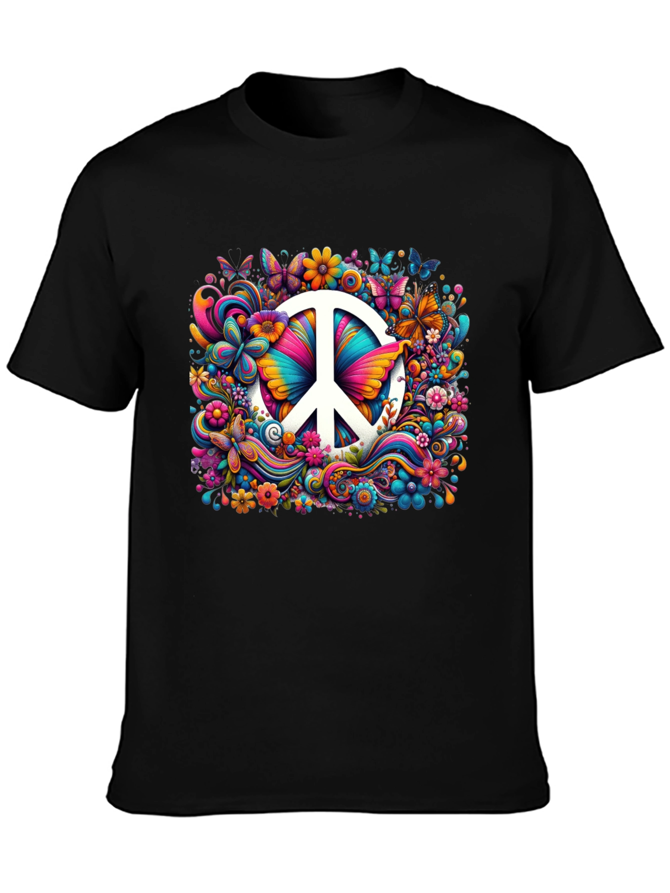 Peace Sign Floral Butterfly T-Shirt