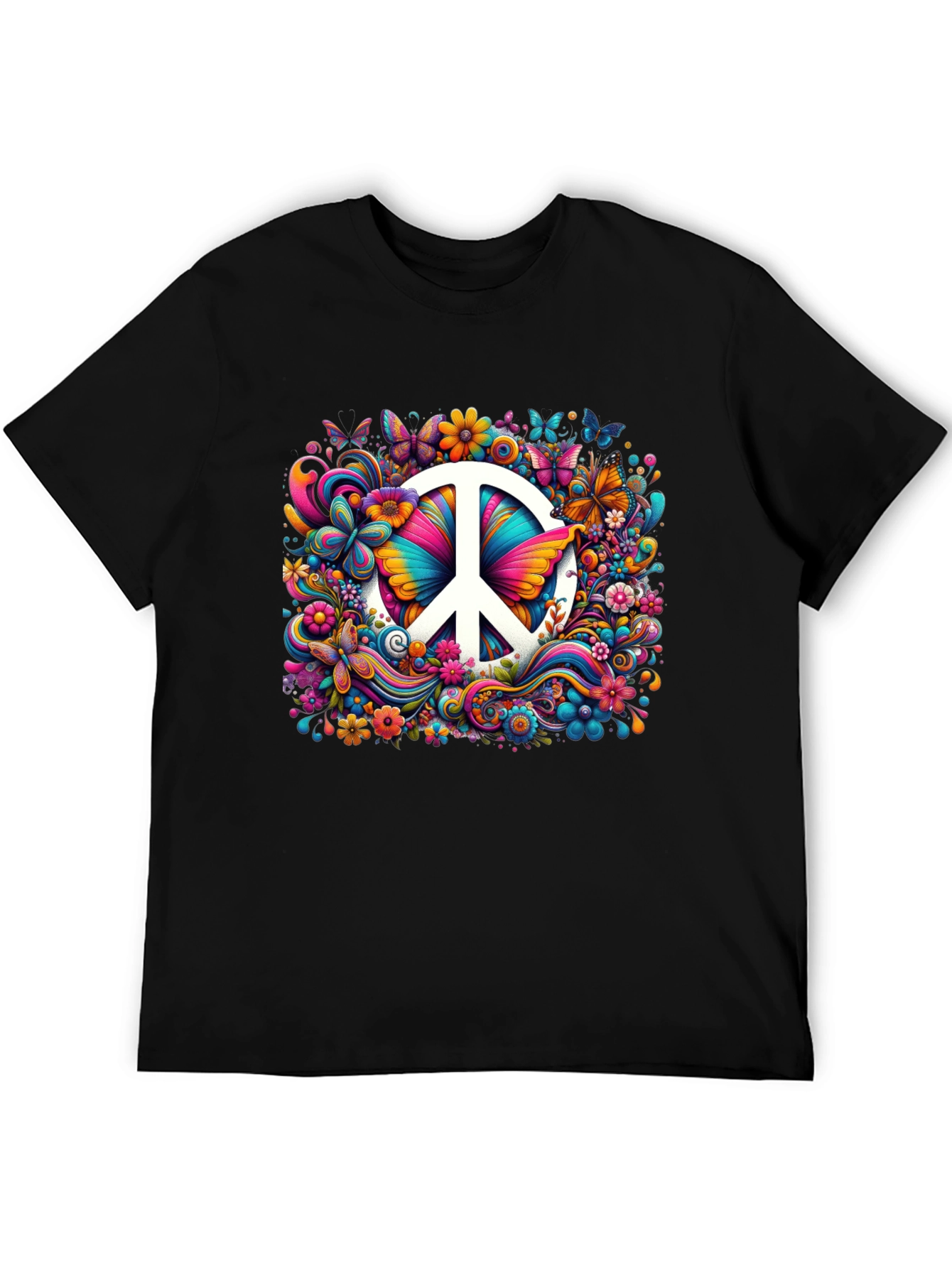 Peace Sign Floral Butterfly T-Shirt