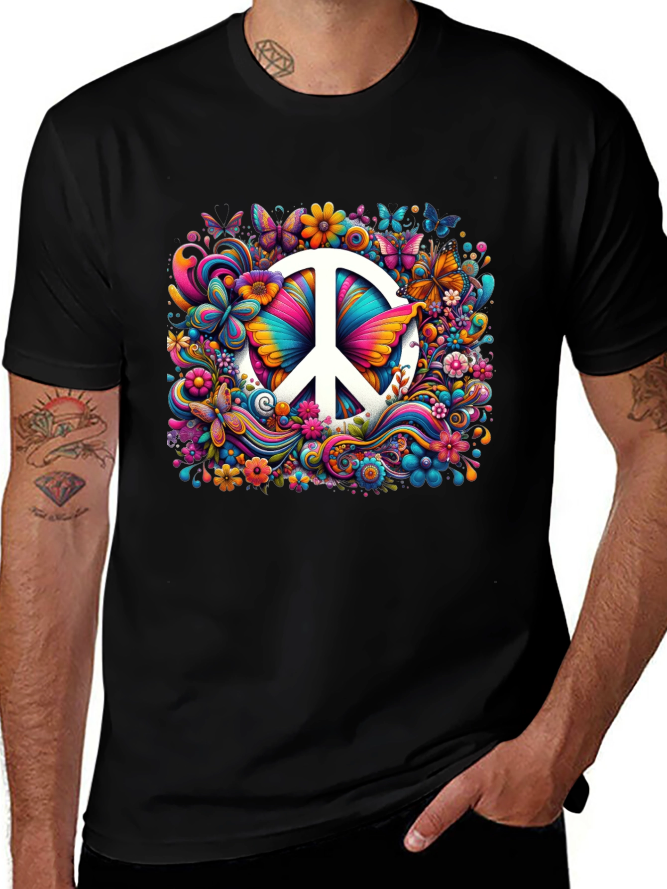 Peace Sign Floral Butterfly T-Shirt