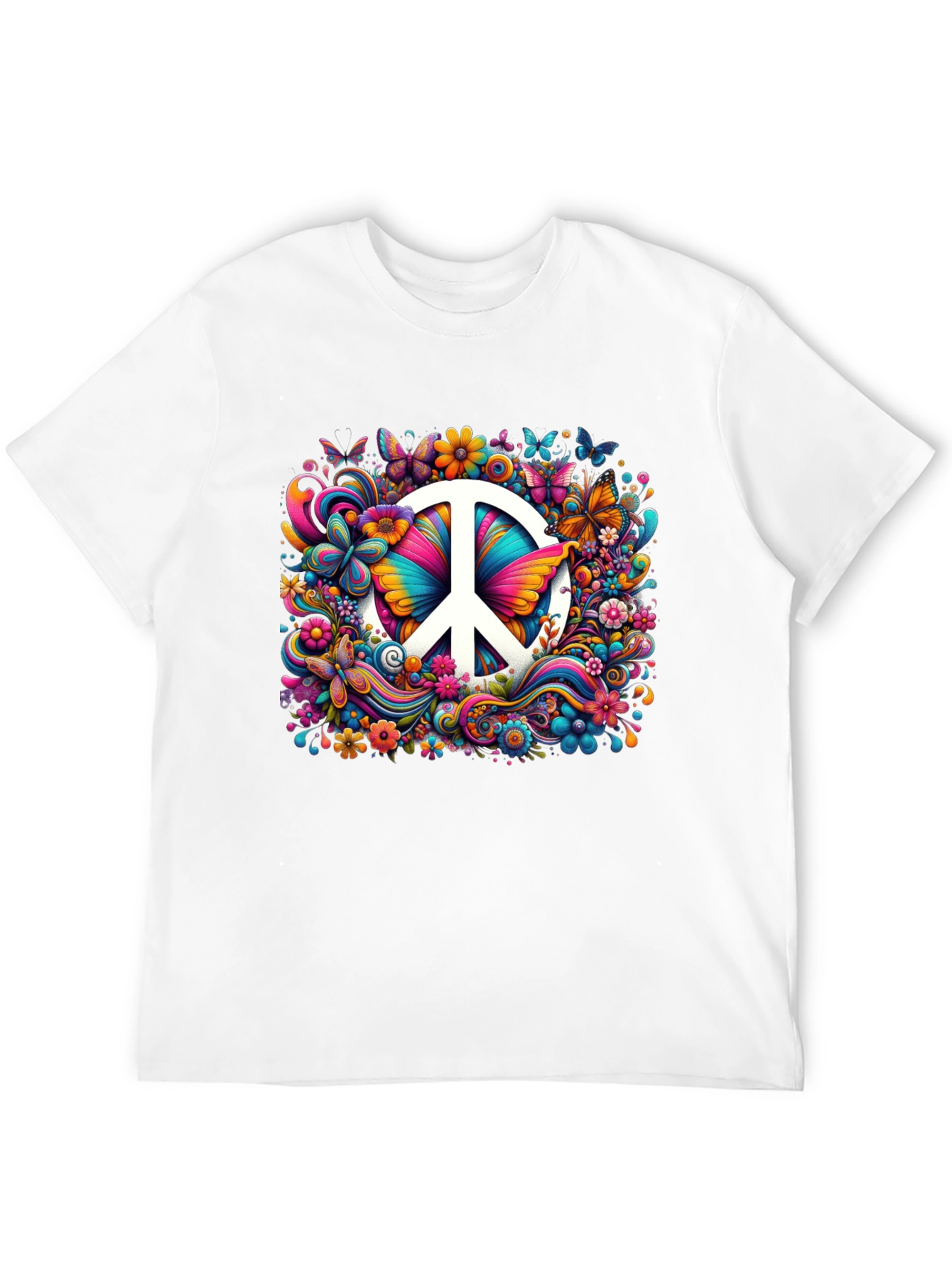Peace Sign Floral Butterfly T-Shirt