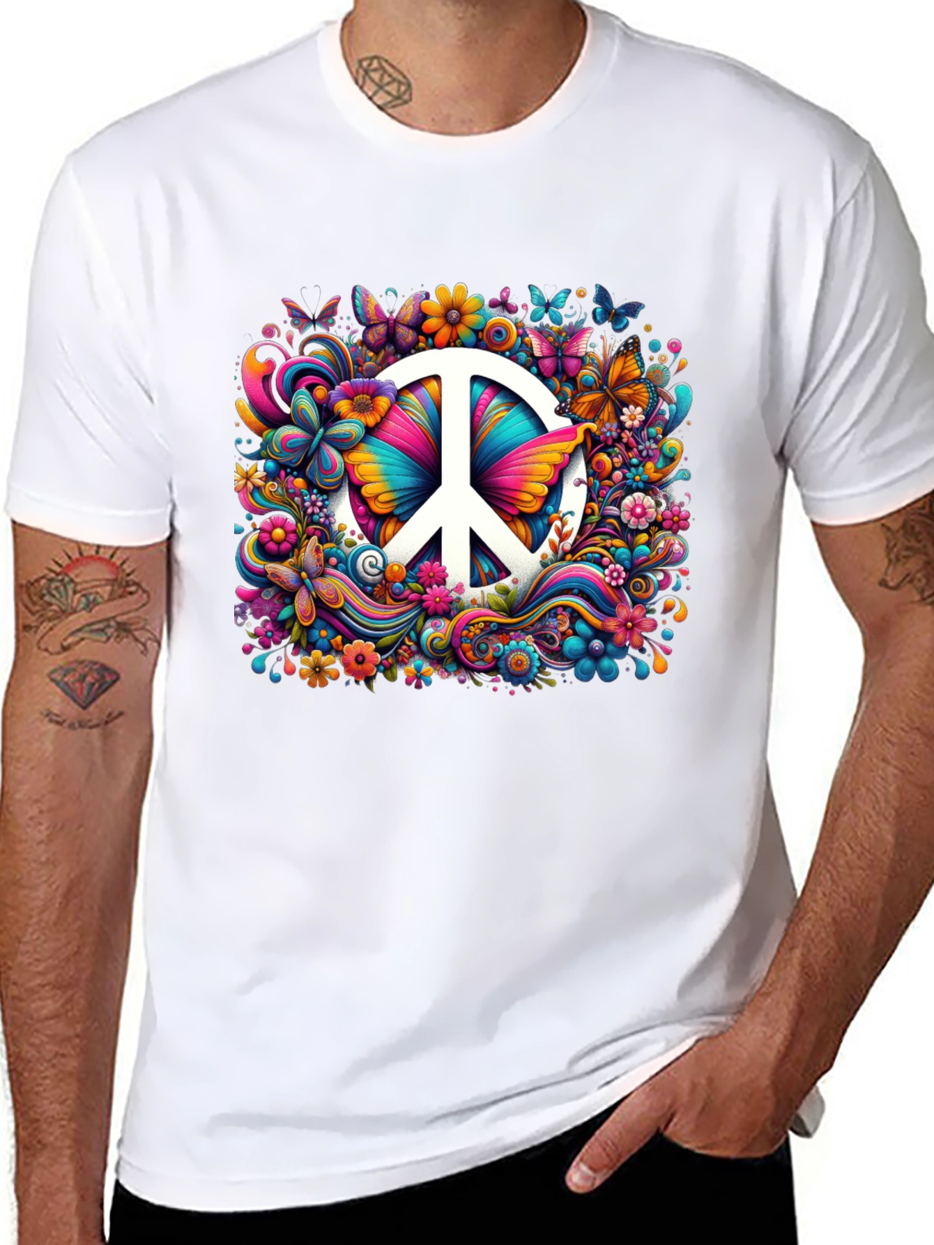 Peace Sign Floral Butterfly T-Shirt