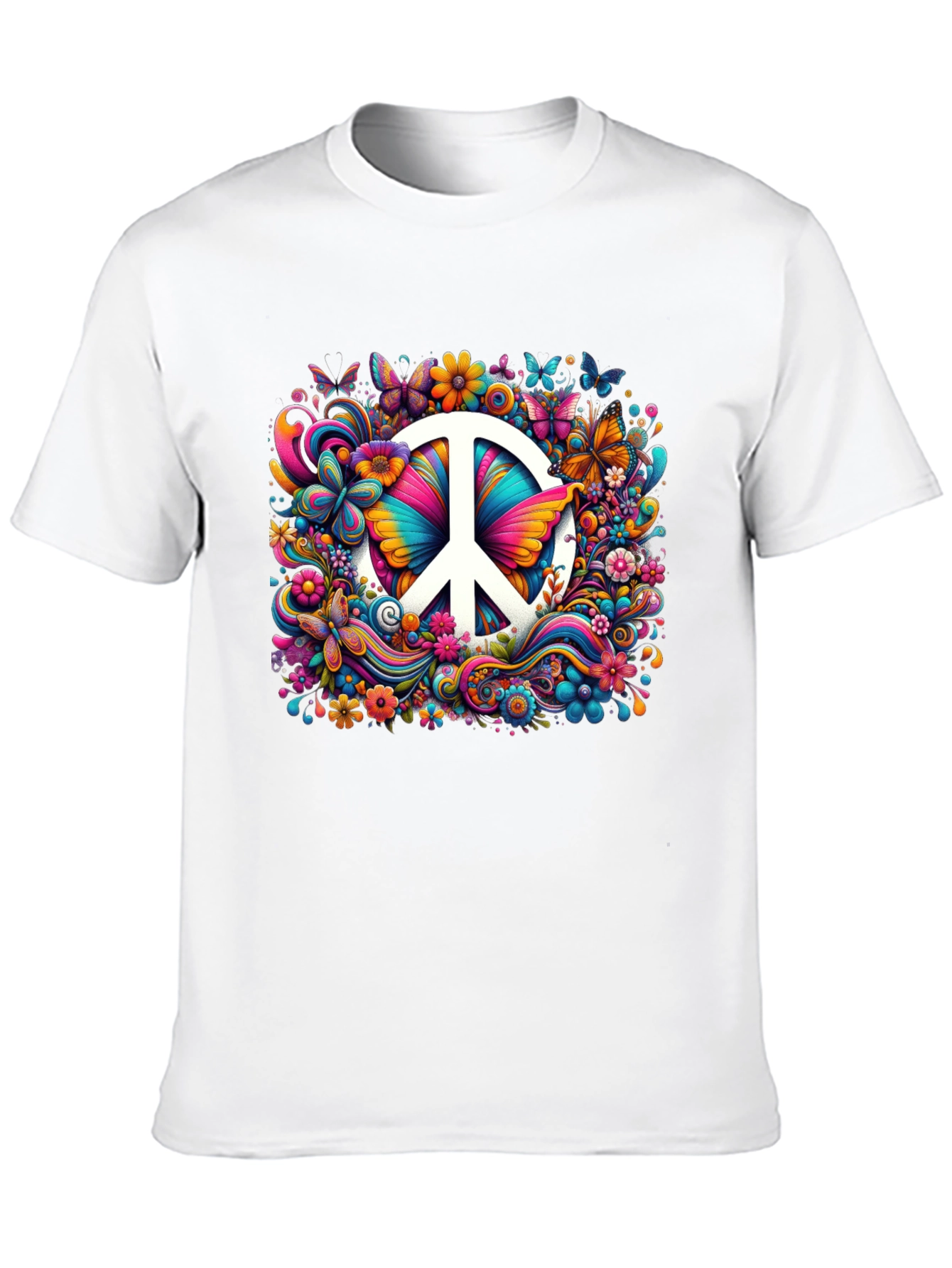 Peace Sign Floral Butterfly T-Shirt