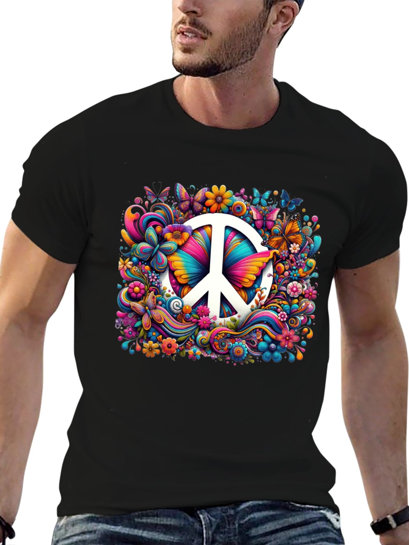 Peace Sign Floral Butterfly T-Shirt