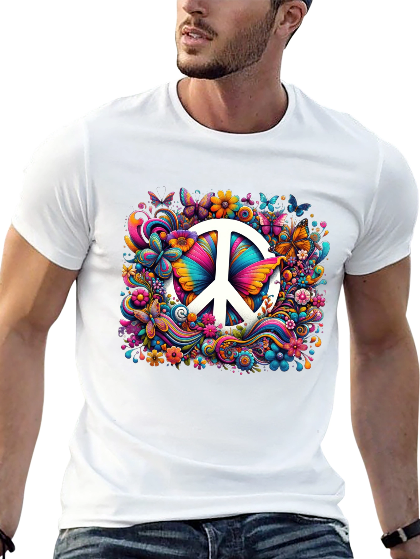 Peace Sign Floral Butterfly T-Shirt