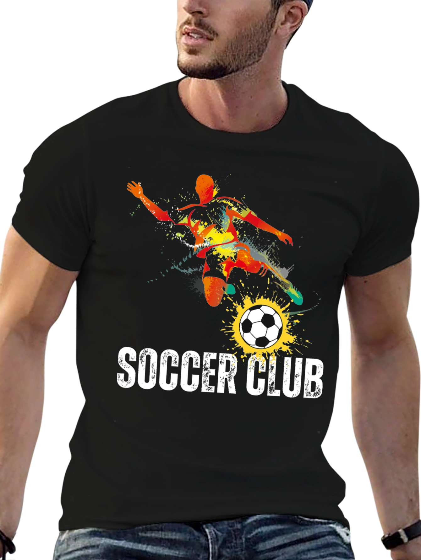 Soccer Club Graphic Tee - Stylish Black Cotton T-Shirt