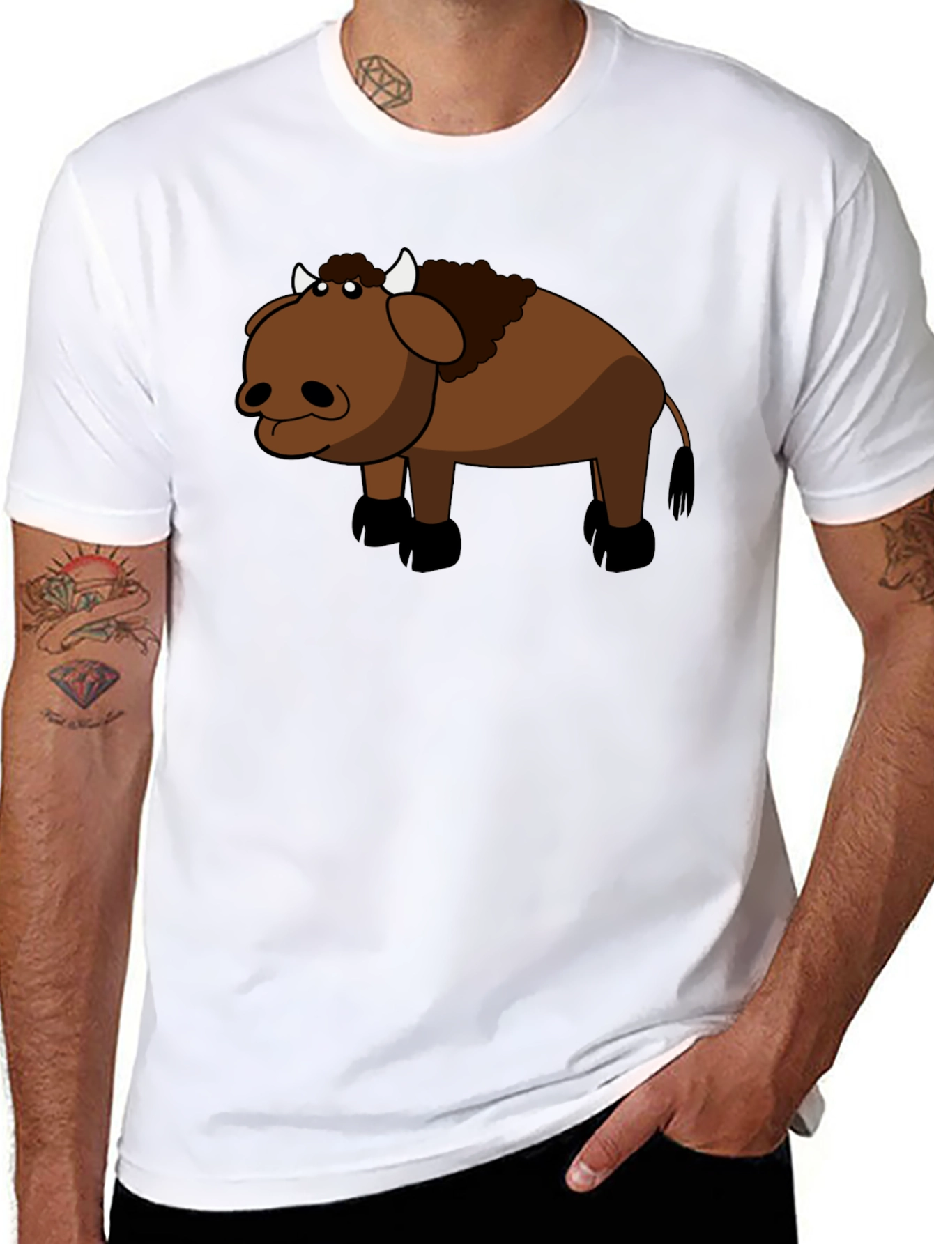 Cartoon Buffalo Graphic Black T-Shirt