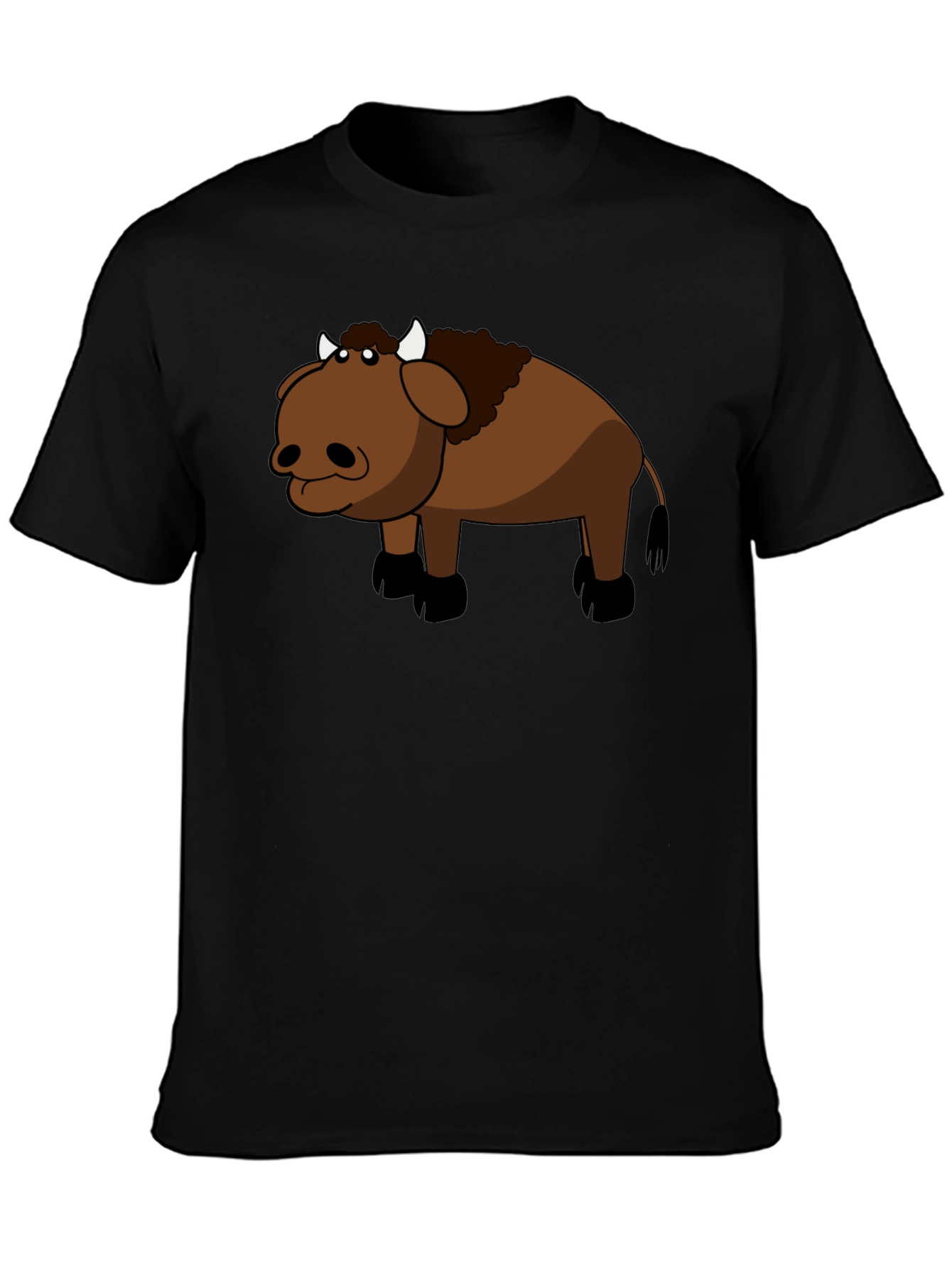Cartoon Buffalo Graphic Black T-Shirt