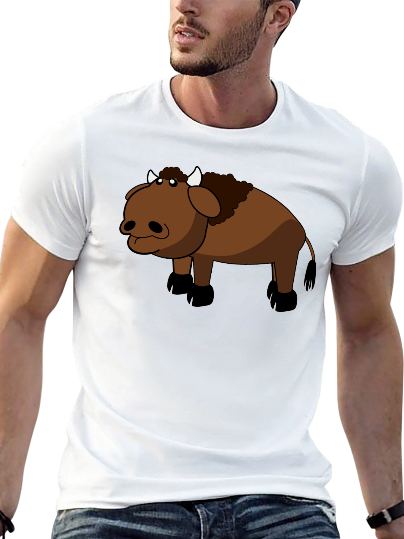 Cartoon Buffalo Graphic Black T-Shirt