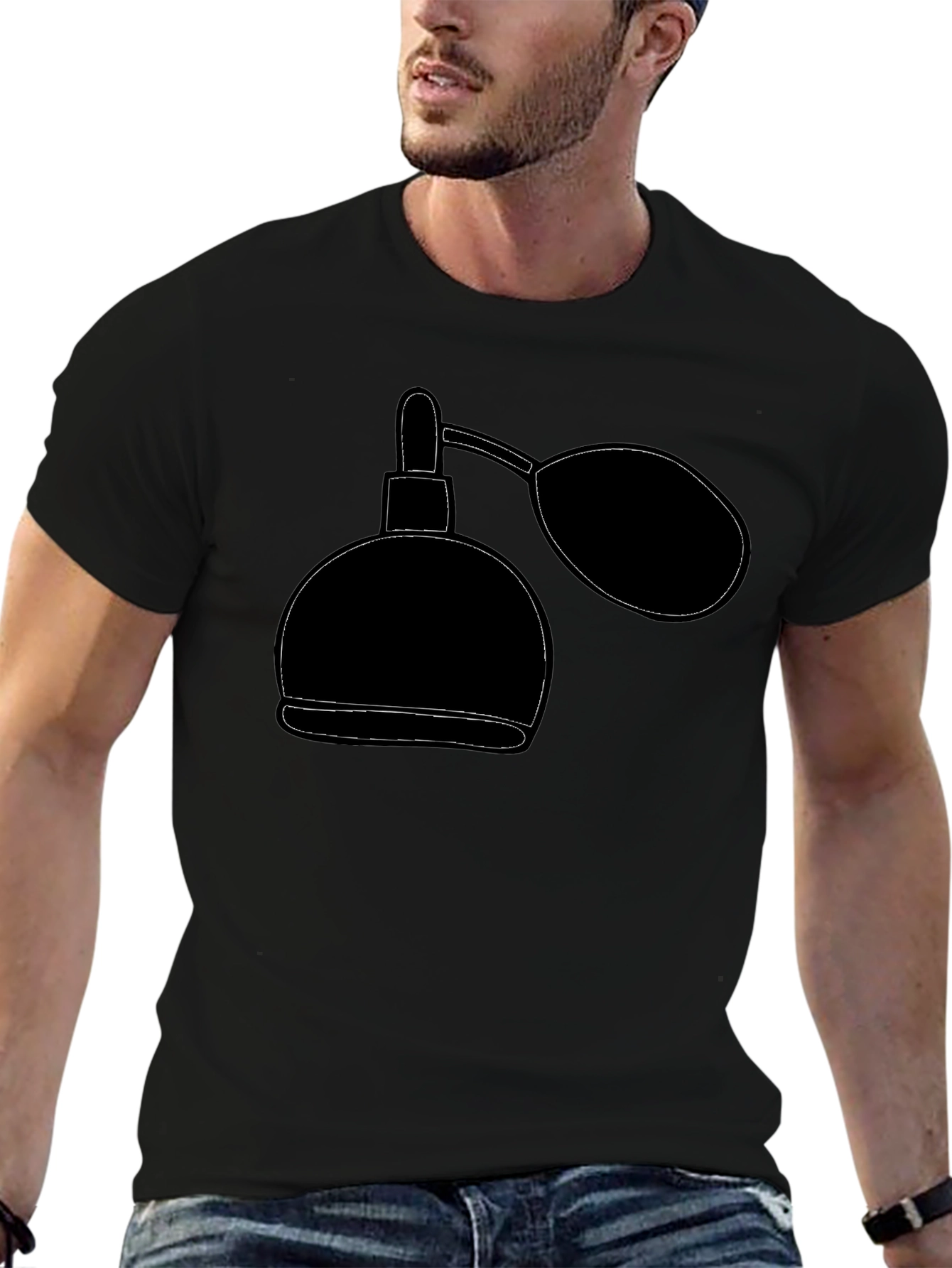 Retro Perfume Bottle Graphic Tee - Stylish Black T-Shirt
