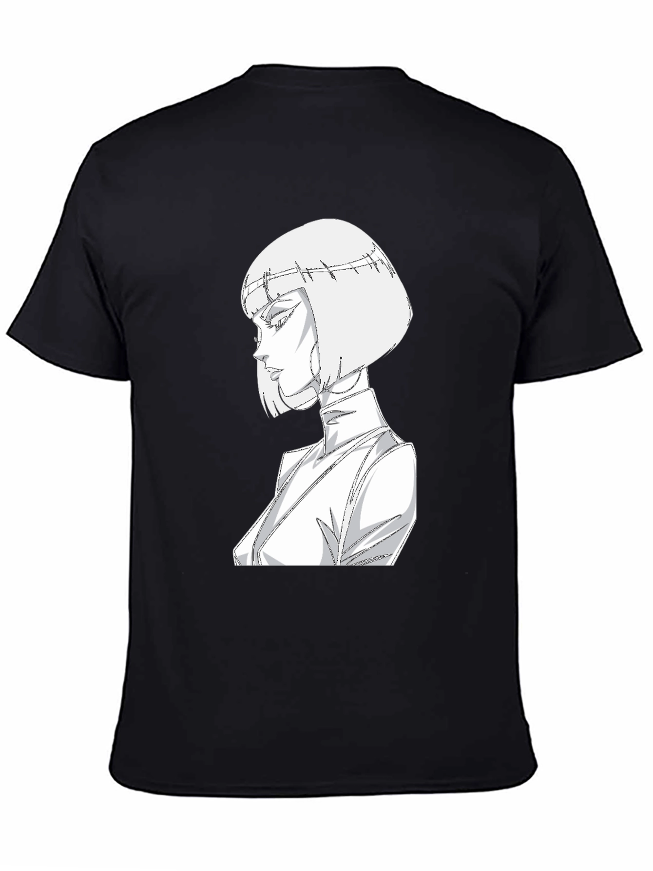 Abstract Anime Girl Graphic Tee - Black