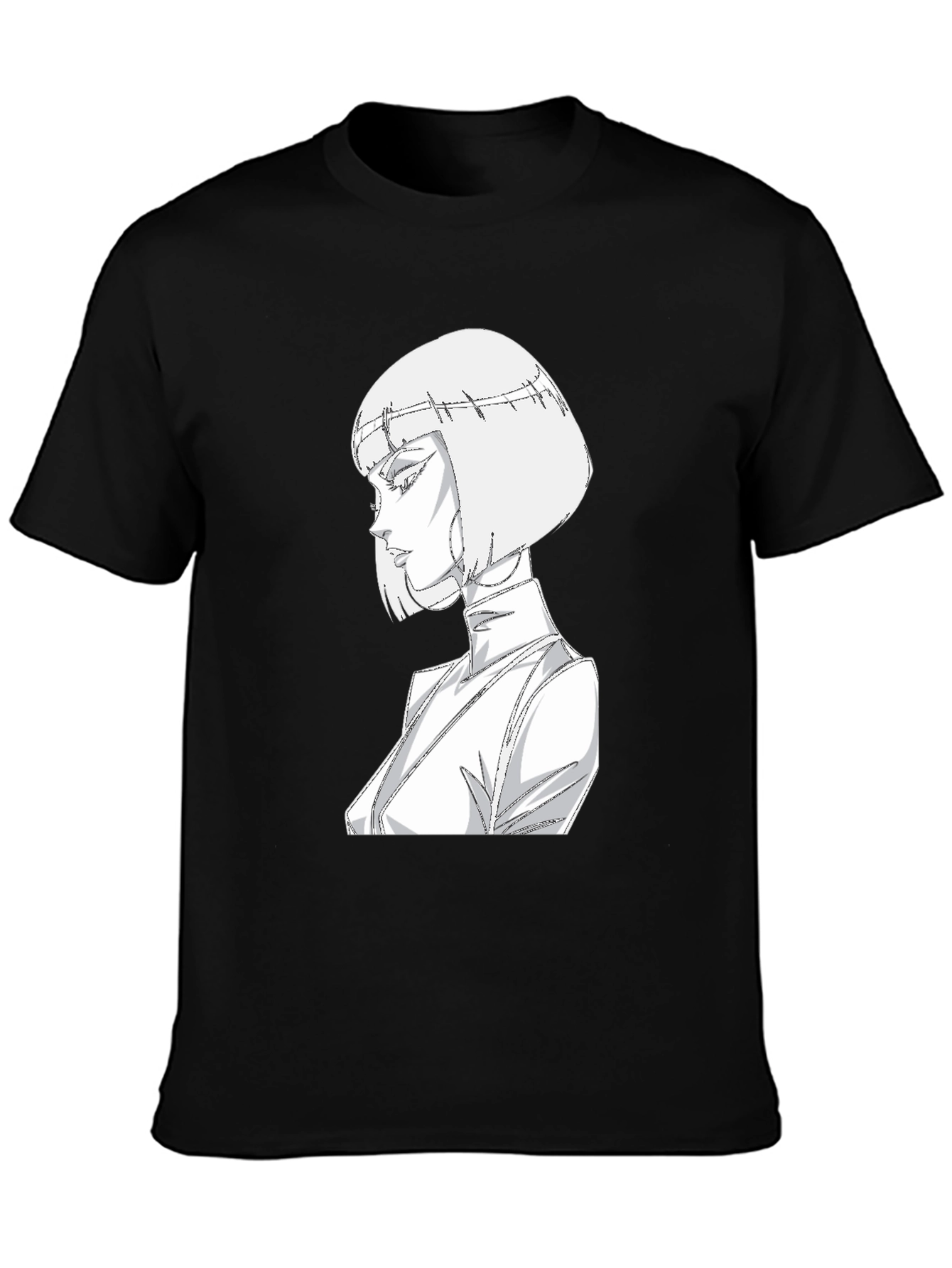Abstract Anime Girl Graphic Tee - Black