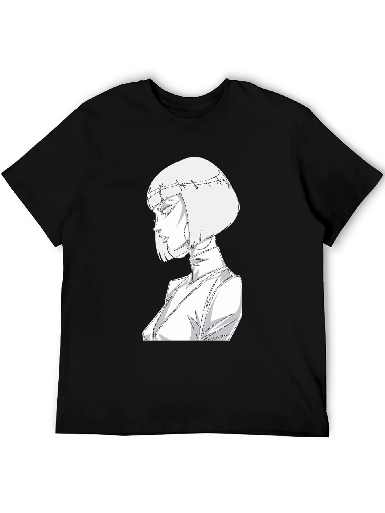 Abstract Anime Girl Graphic Tee - Black