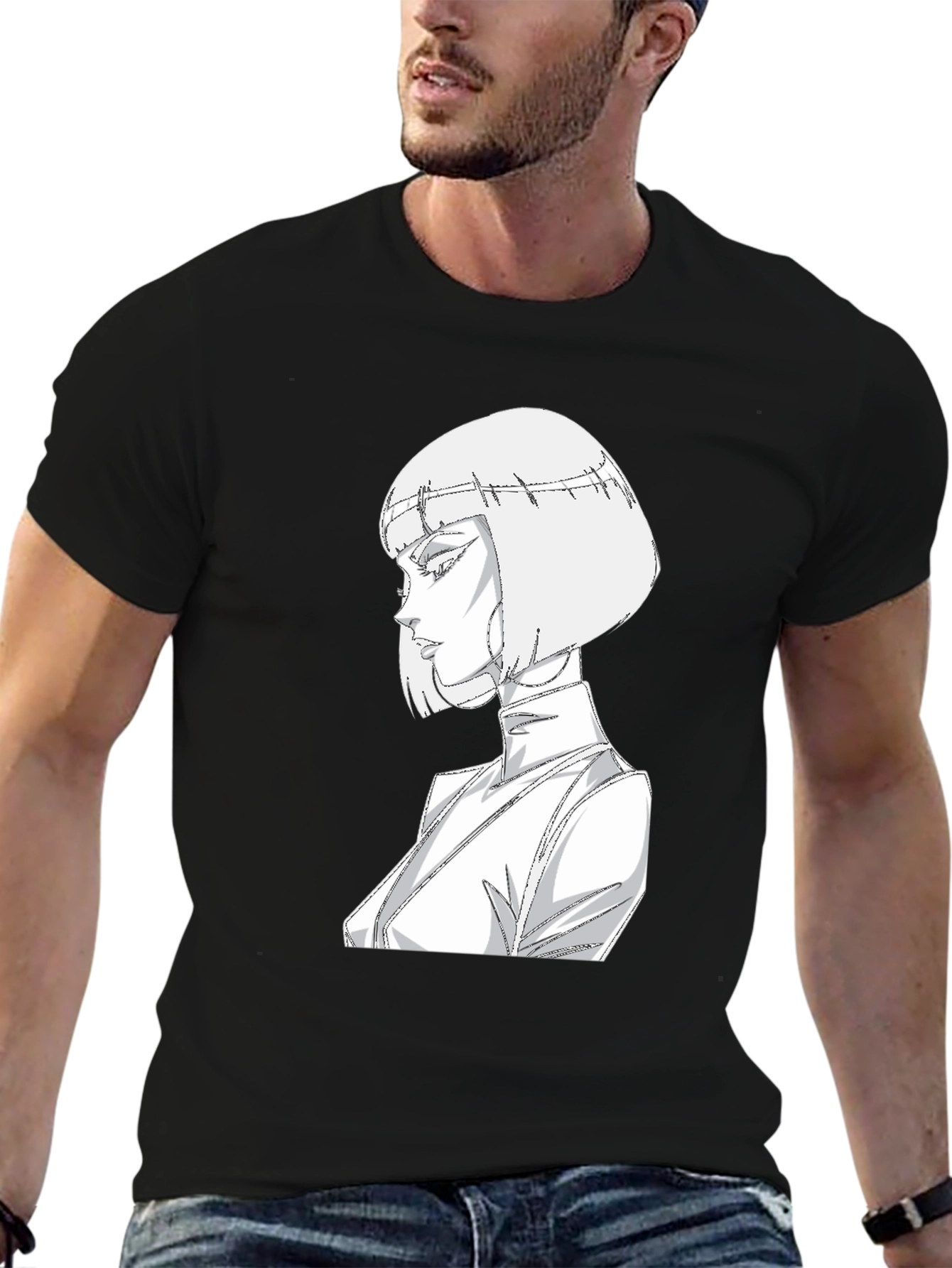 Abstract Anime Girl Graphic Tee - Black