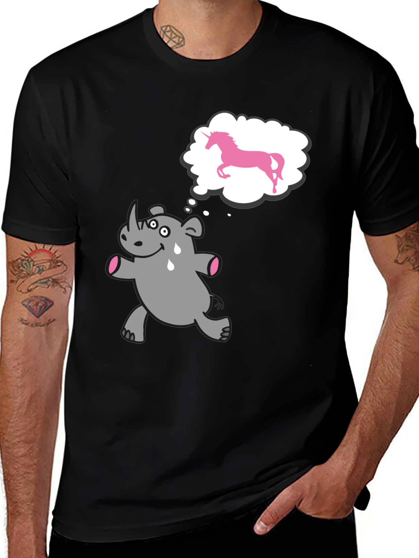 Funny Rhino Unicorn Dream Black T-Shirt