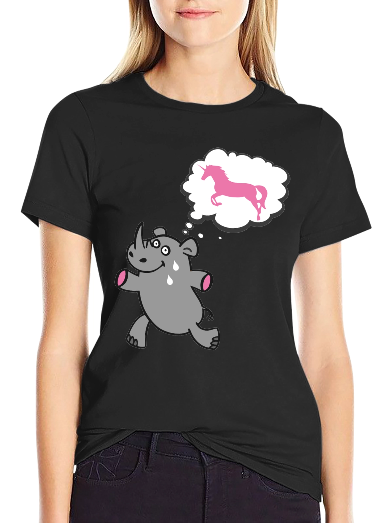 Funny Rhino Unicorn Dream Black T-Shirt