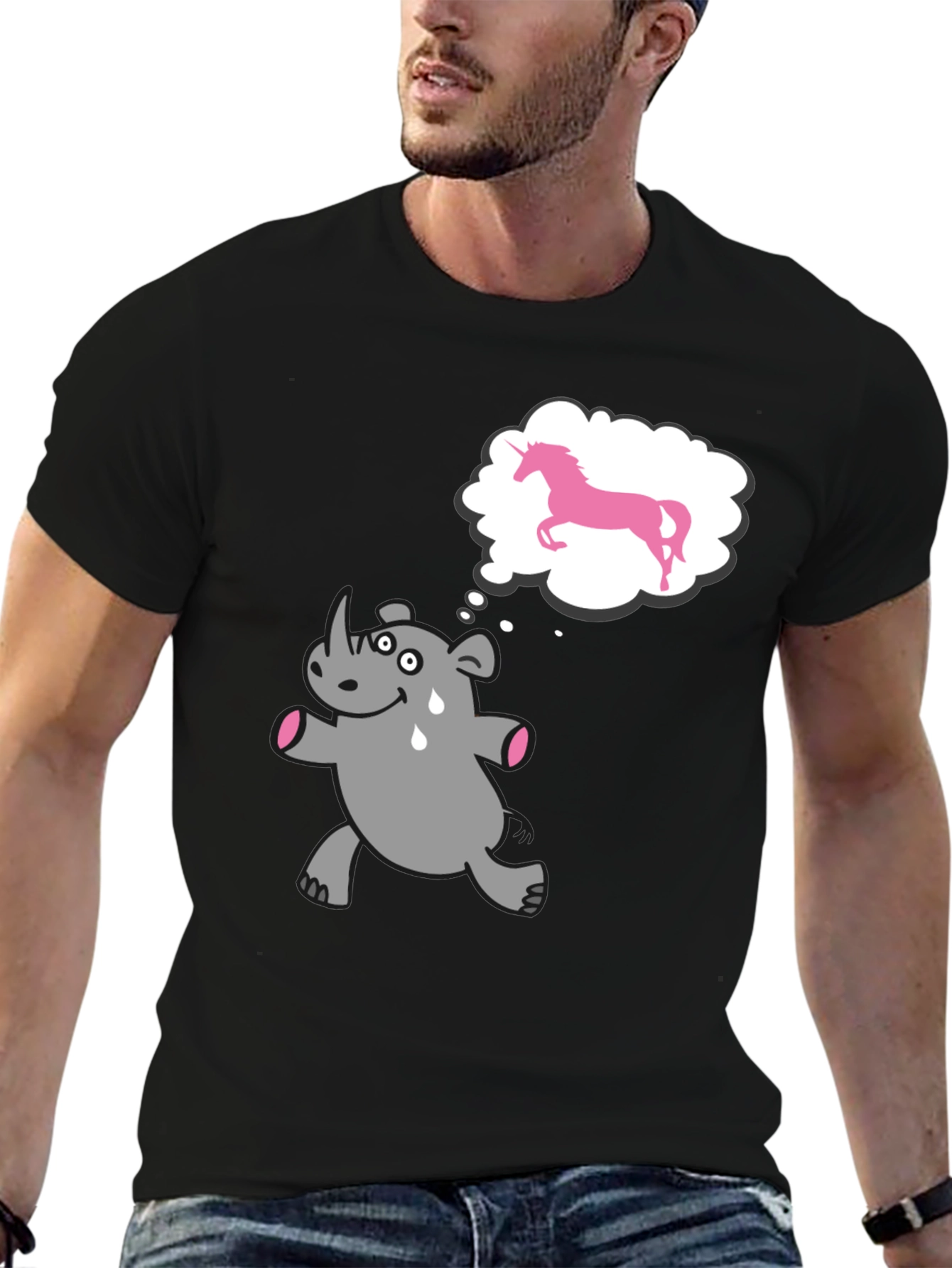 Funny Rhino Unicorn Dream Black T-Shirt