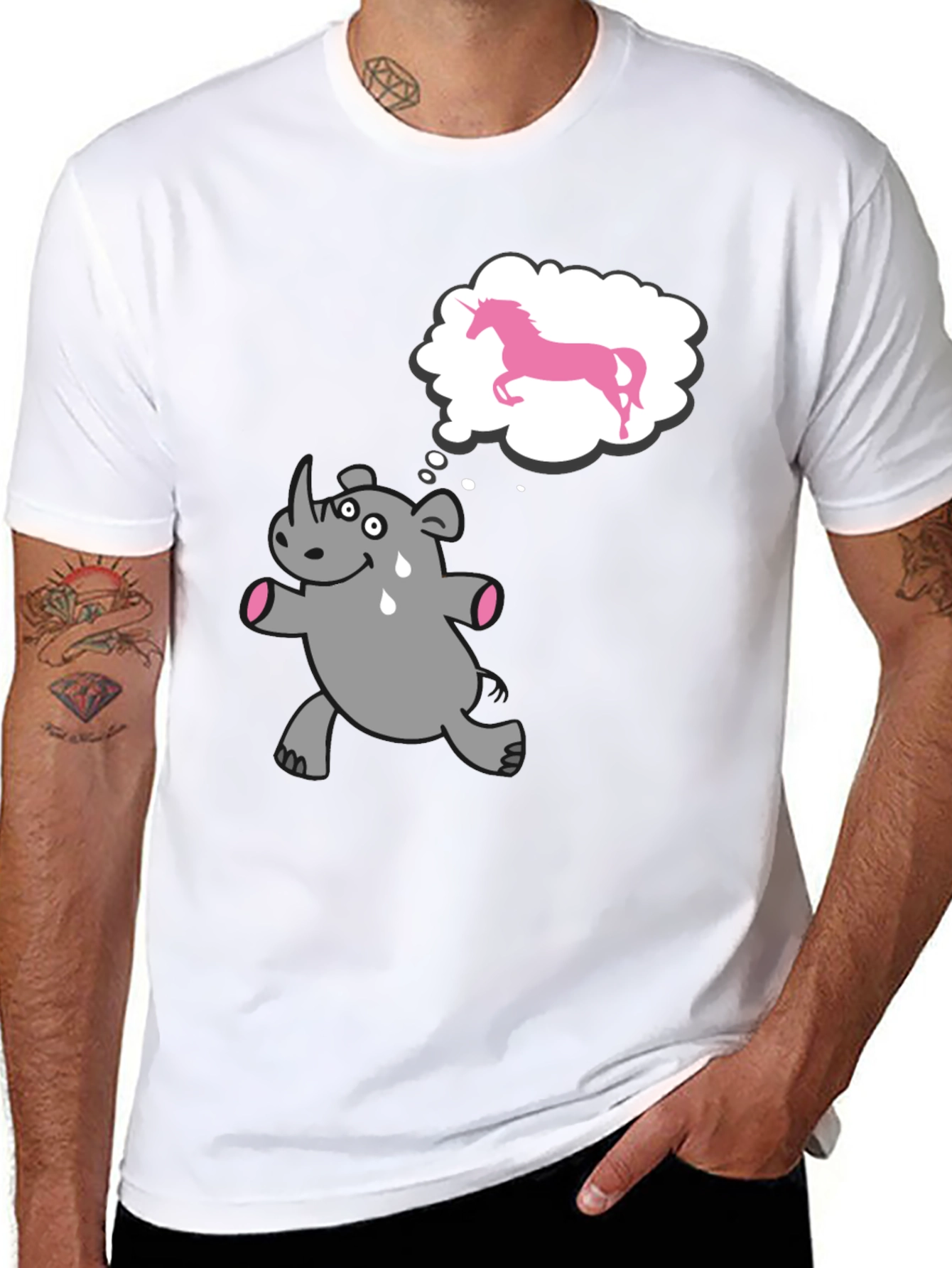 Funny Rhino Unicorn Dream Black T-Shirt