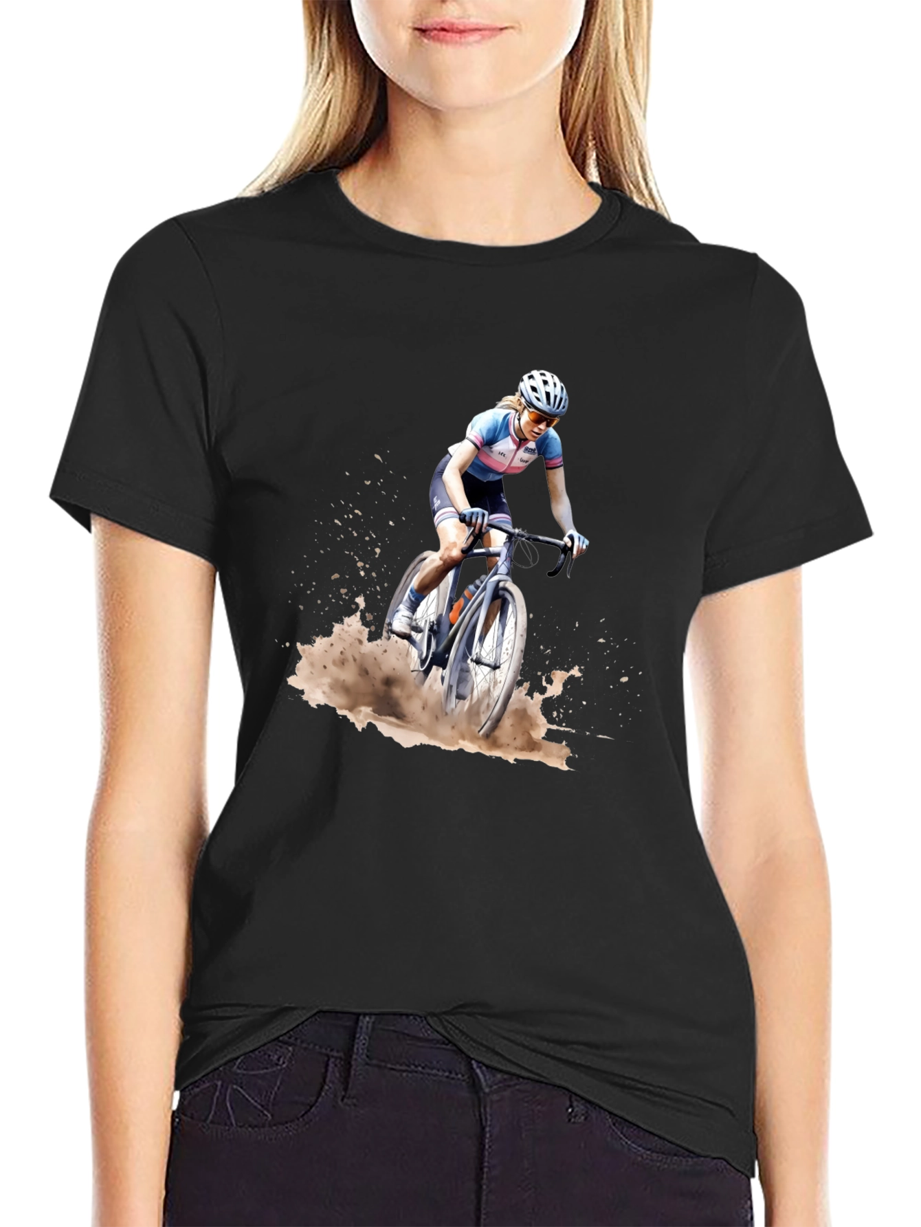 Cyclocross Rider Graphic Tee - Black Cotton Blend Shirt