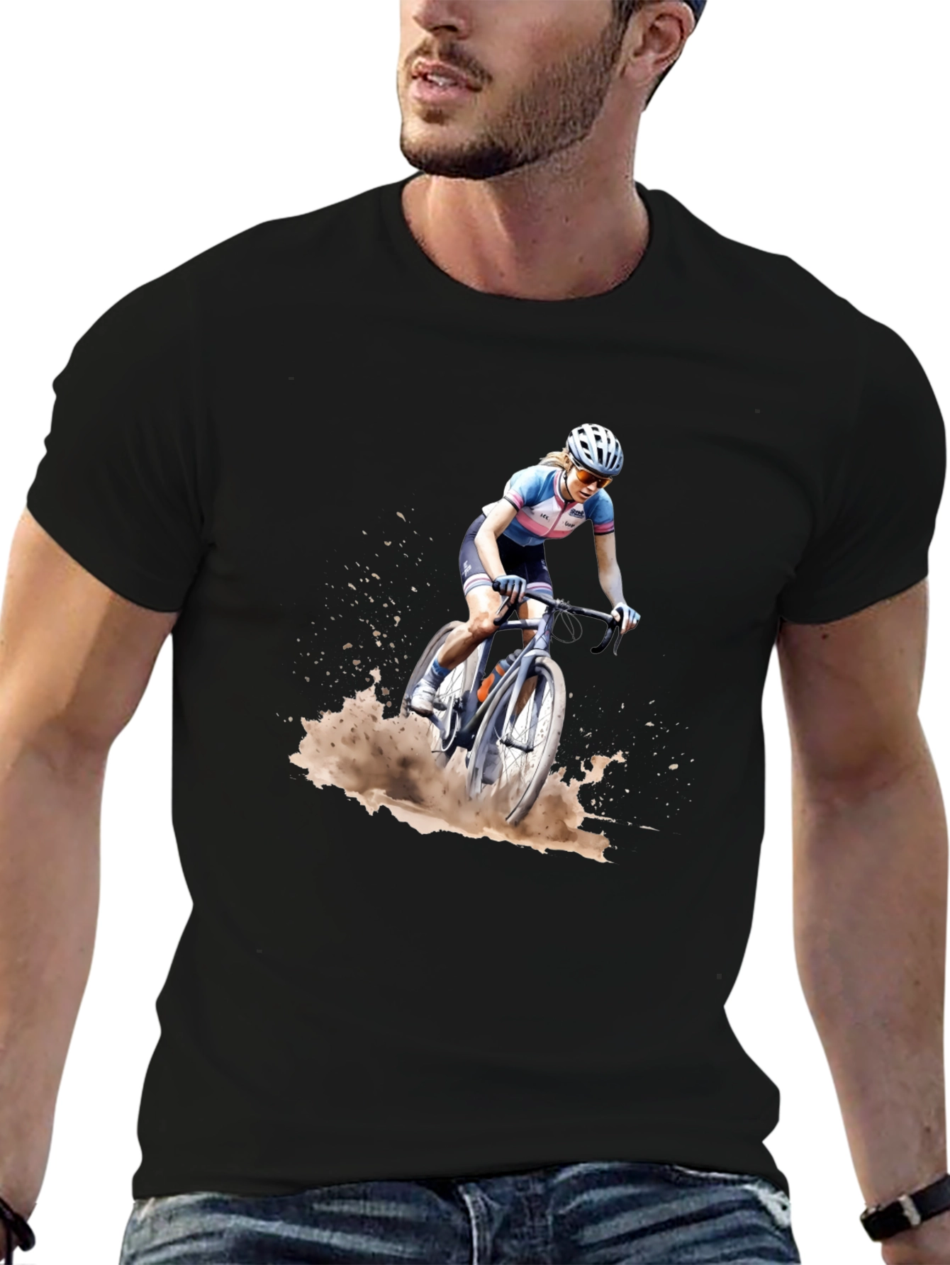 Cyclocross Rider Graphic Tee - Black Cotton Blend Shirt