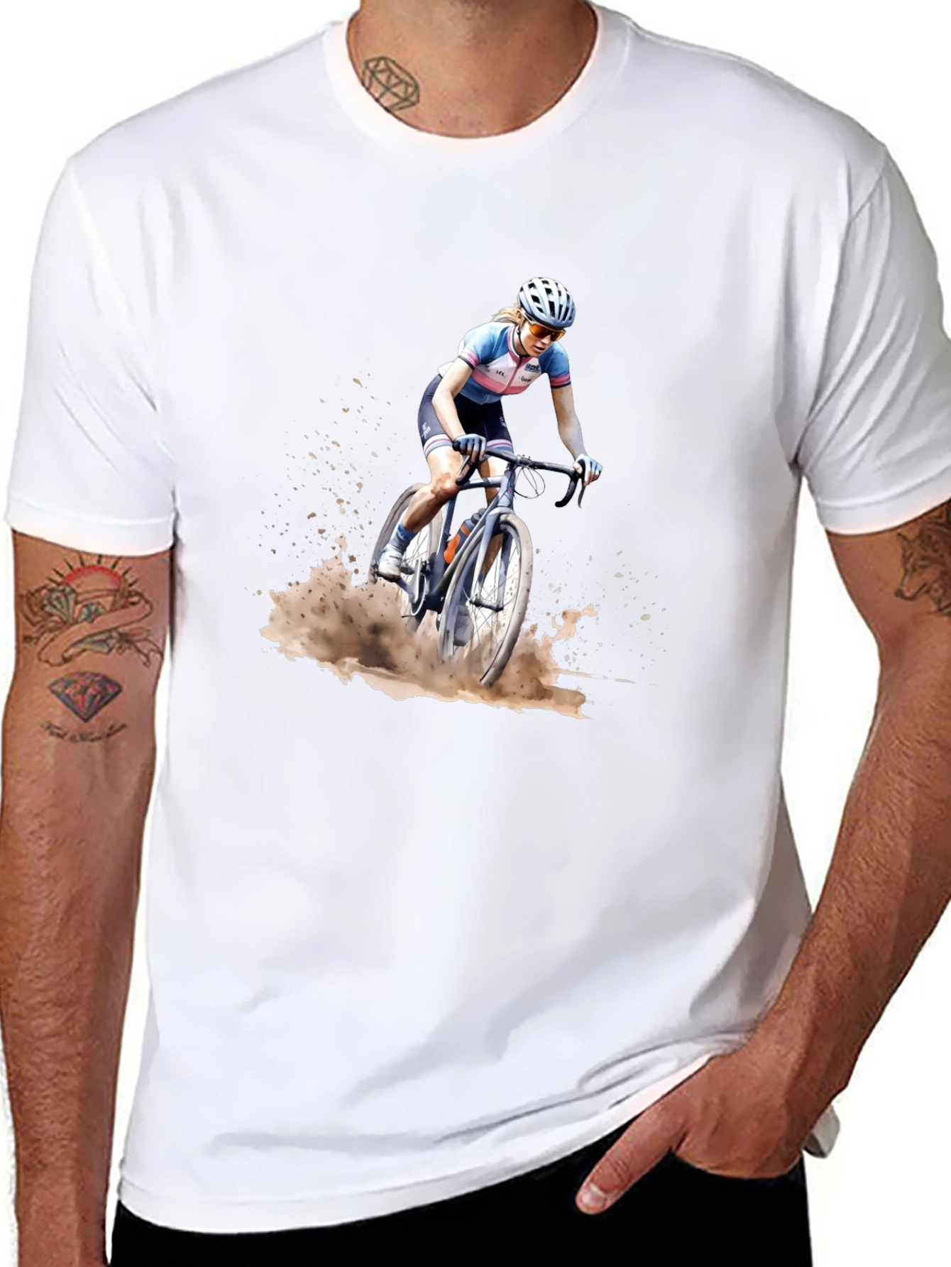 Cyclocross Rider Graphic Tee - Black Cotton Blend Shirt