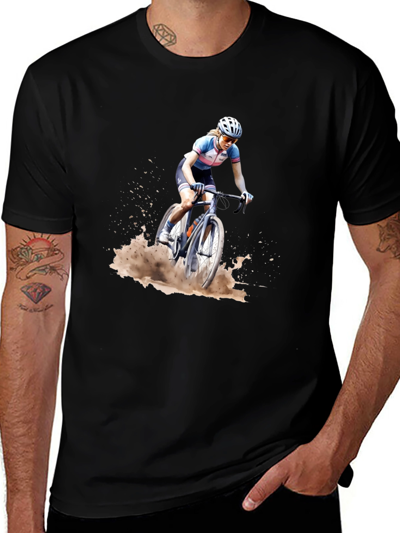 Cyclocross Rider Graphic Tee - Black Cotton Blend Shirt