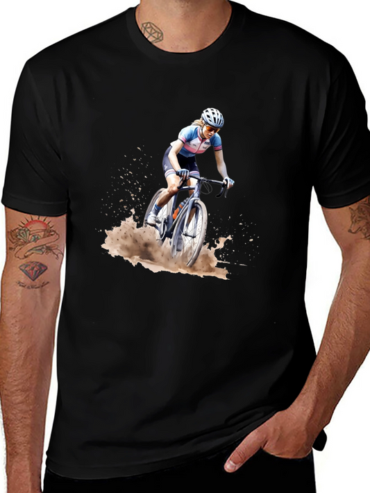 Cyclocross Rider Graphic Tee - Black Cotton Blend Shirt