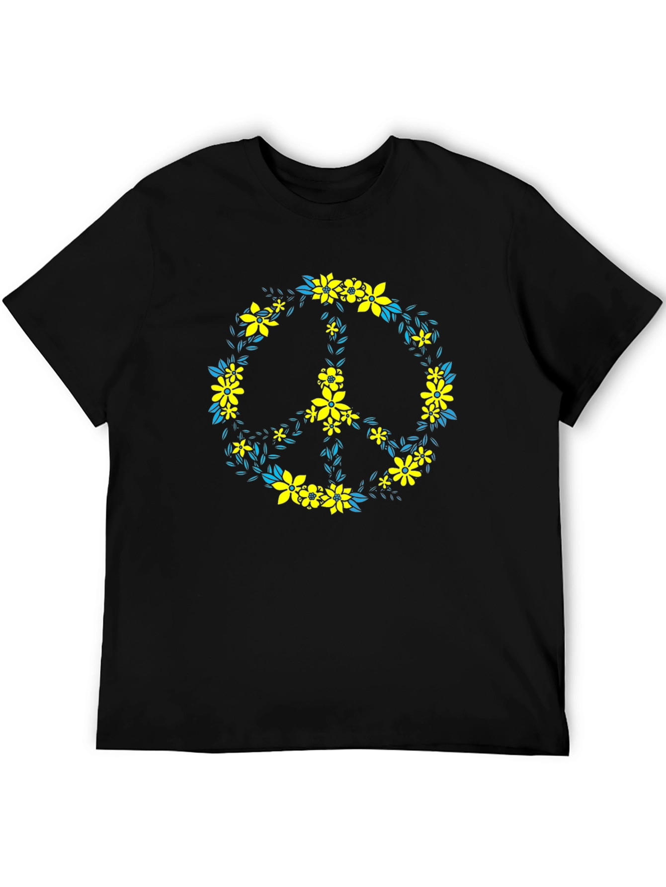 Floral Peace Sign Black T-Shirt