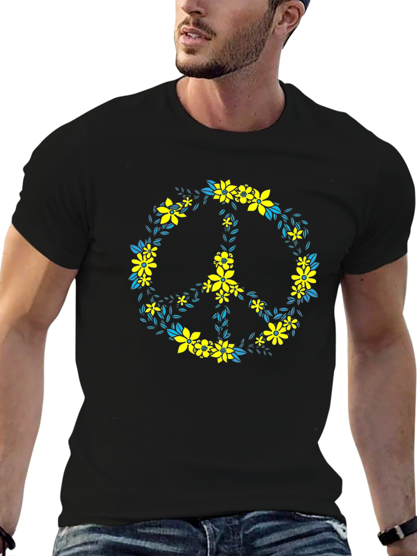 Floral Peace Sign Black T-Shirt