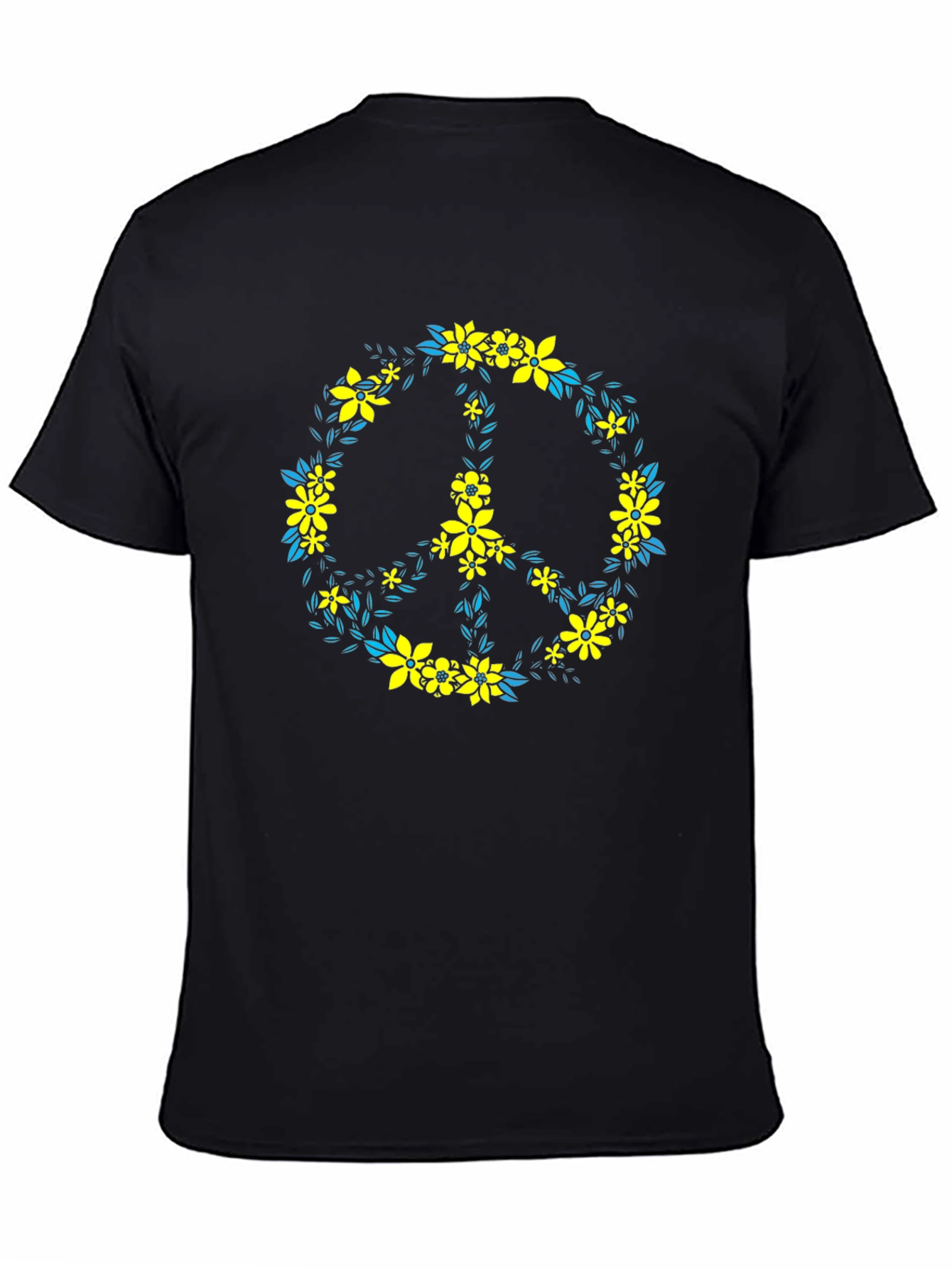 Floral Peace Sign Black T-Shirt