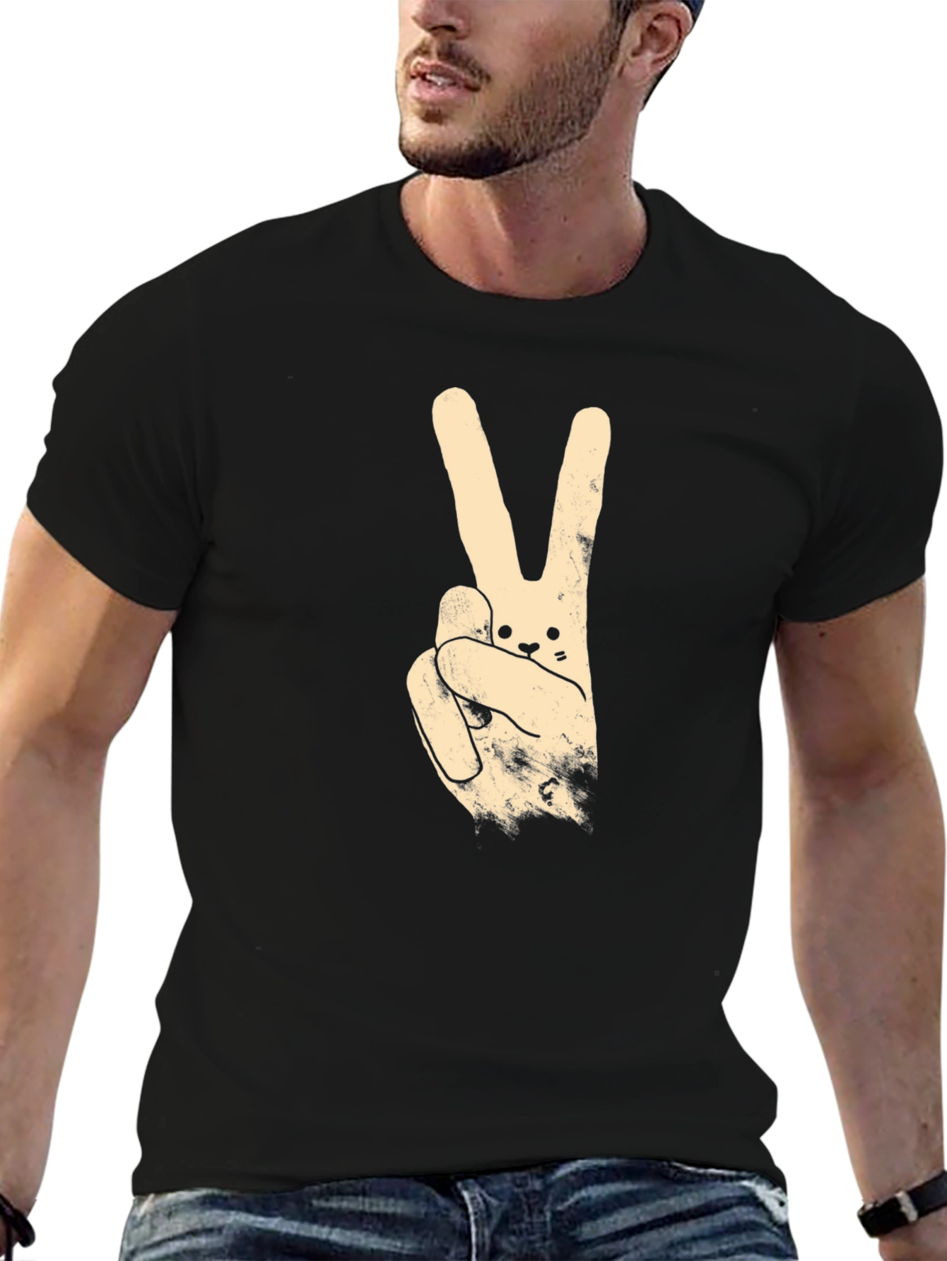 Peace Sign Bunny Graphic Tee - Black