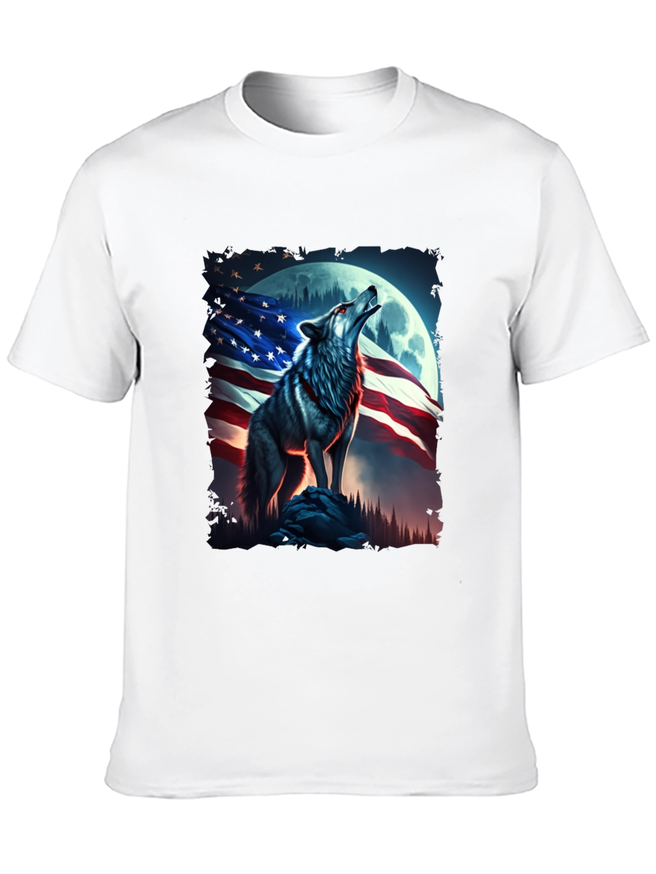 American Patriot Wolf T-Shirt - Mens Black Tee