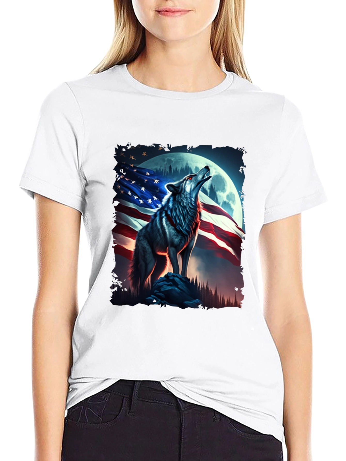 American Patriot Wolf T-Shirt - Mens Black Tee