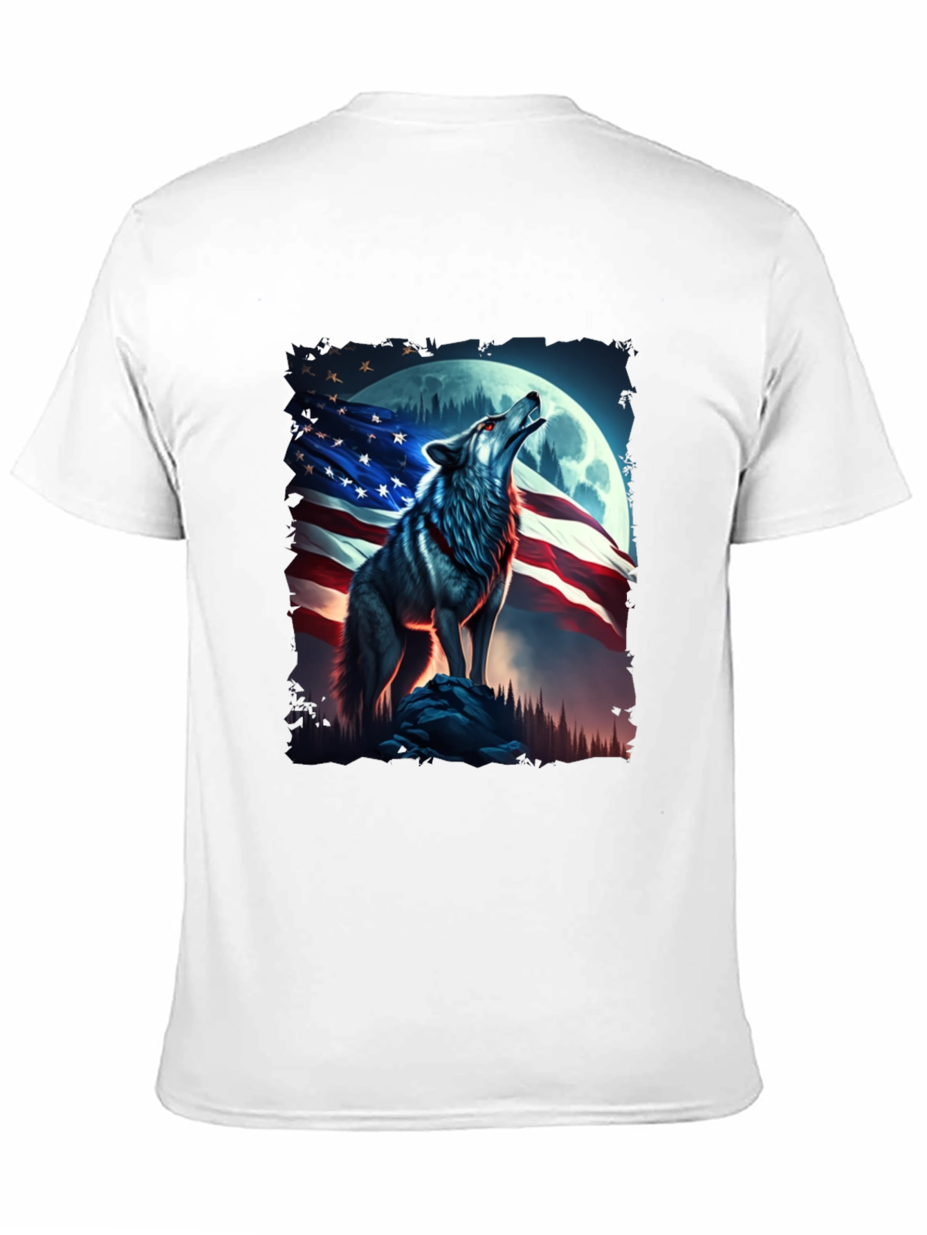 American Patriot Wolf T-Shirt - Mens Black Tee