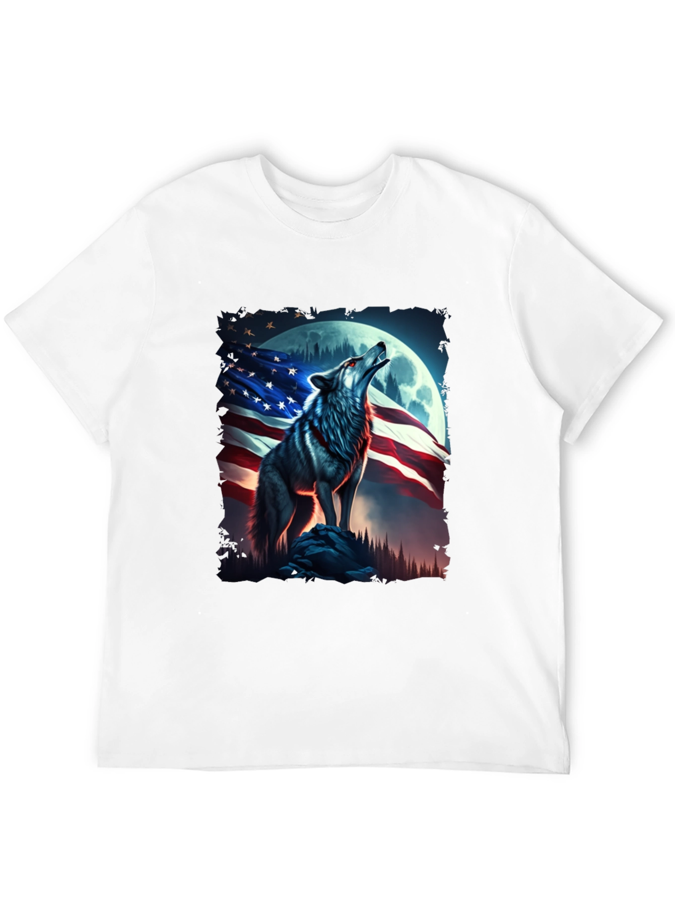 American Patriot Wolf T-Shirt - Mens Black Tee