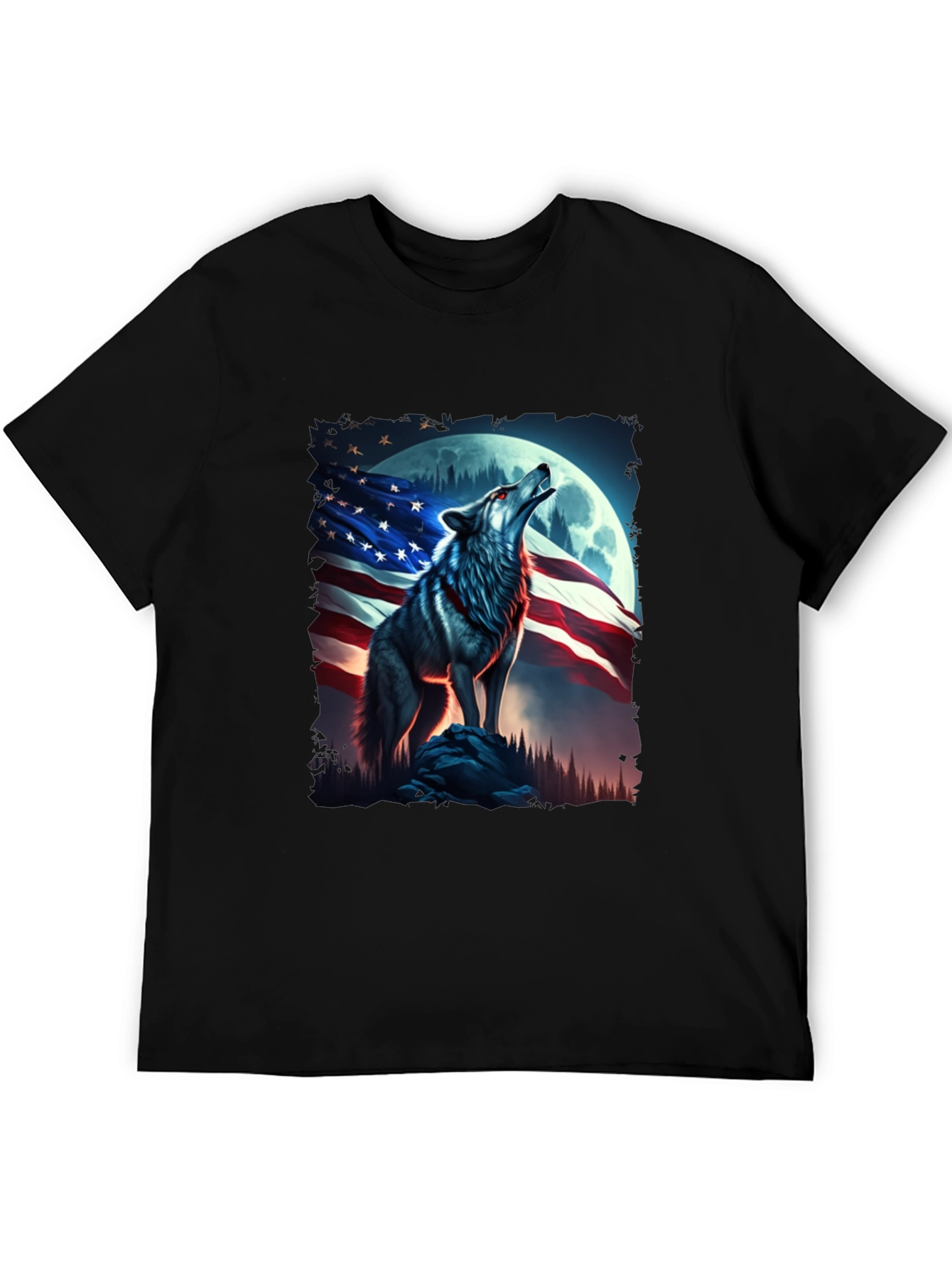 American Patriot Wolf T-Shirt - Mens Black Tee