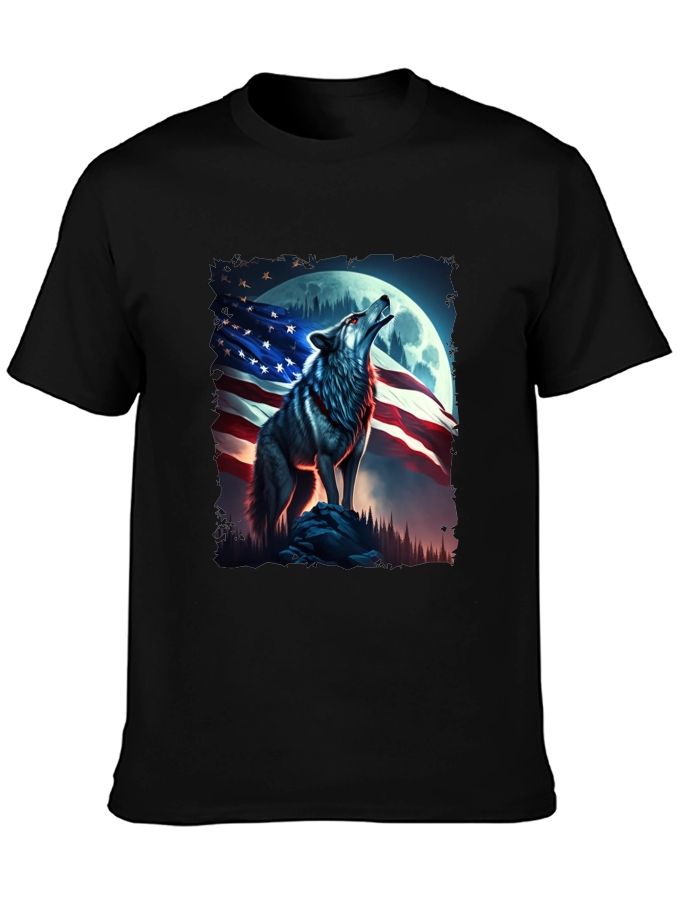 American Patriot Wolf T-Shirt - Mens Black Tee