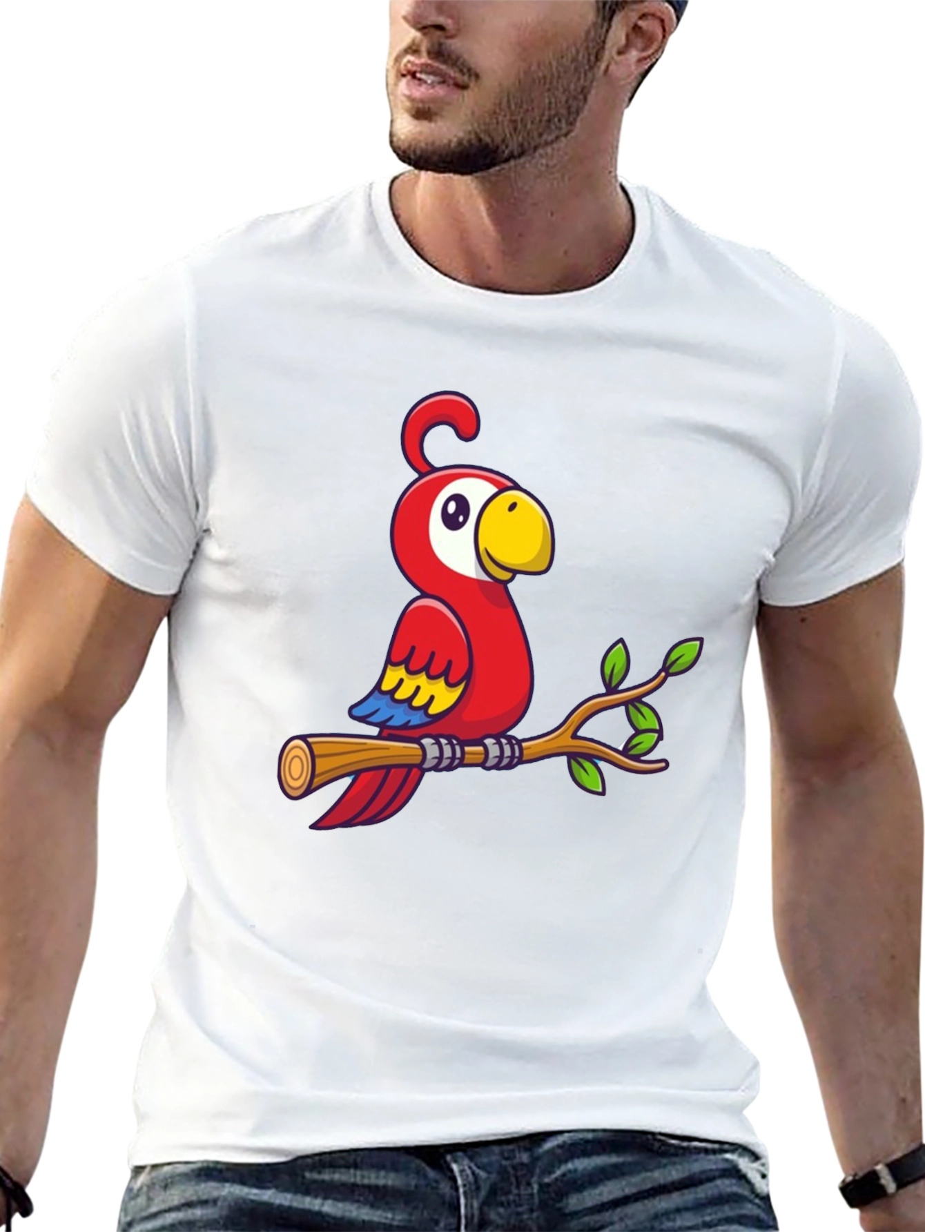 Cartoon Parrot on Branch Graphic T-Shirt