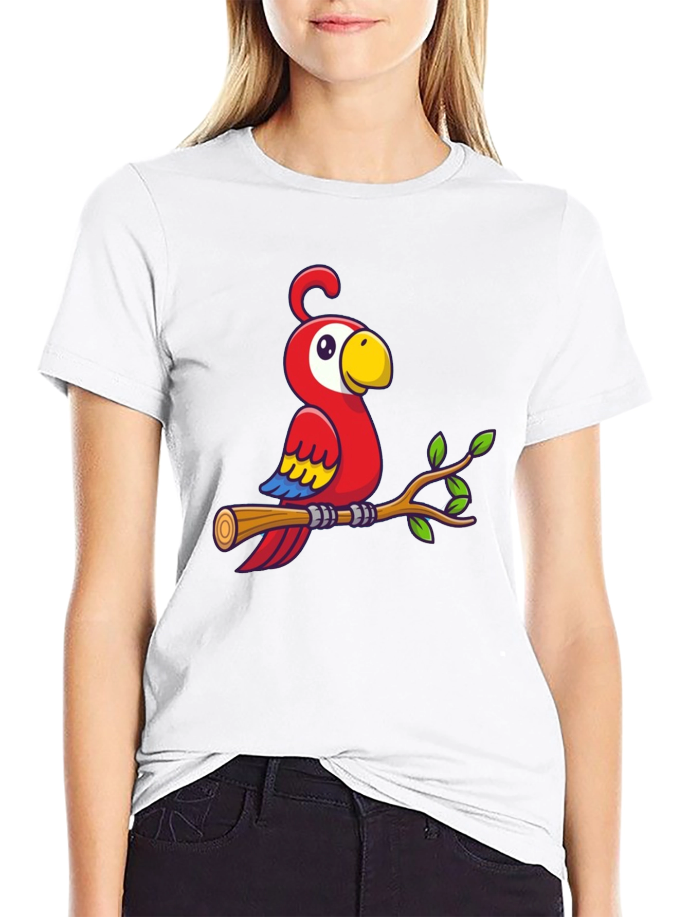 Cartoon Parrot on Branch Graphic T-Shirt