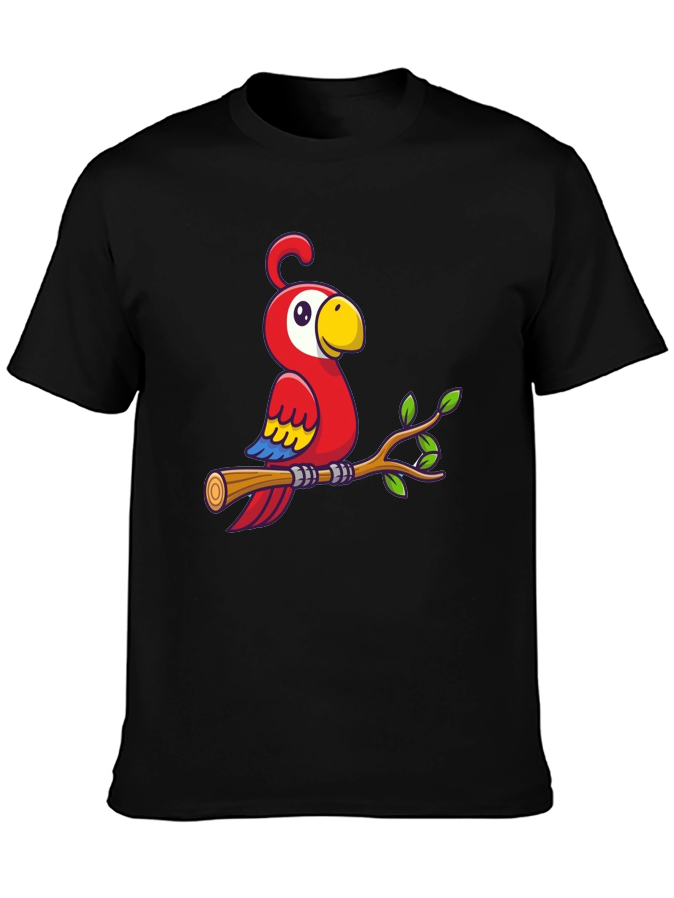 Cartoon Parrot on Branch Graphic T-Shirt