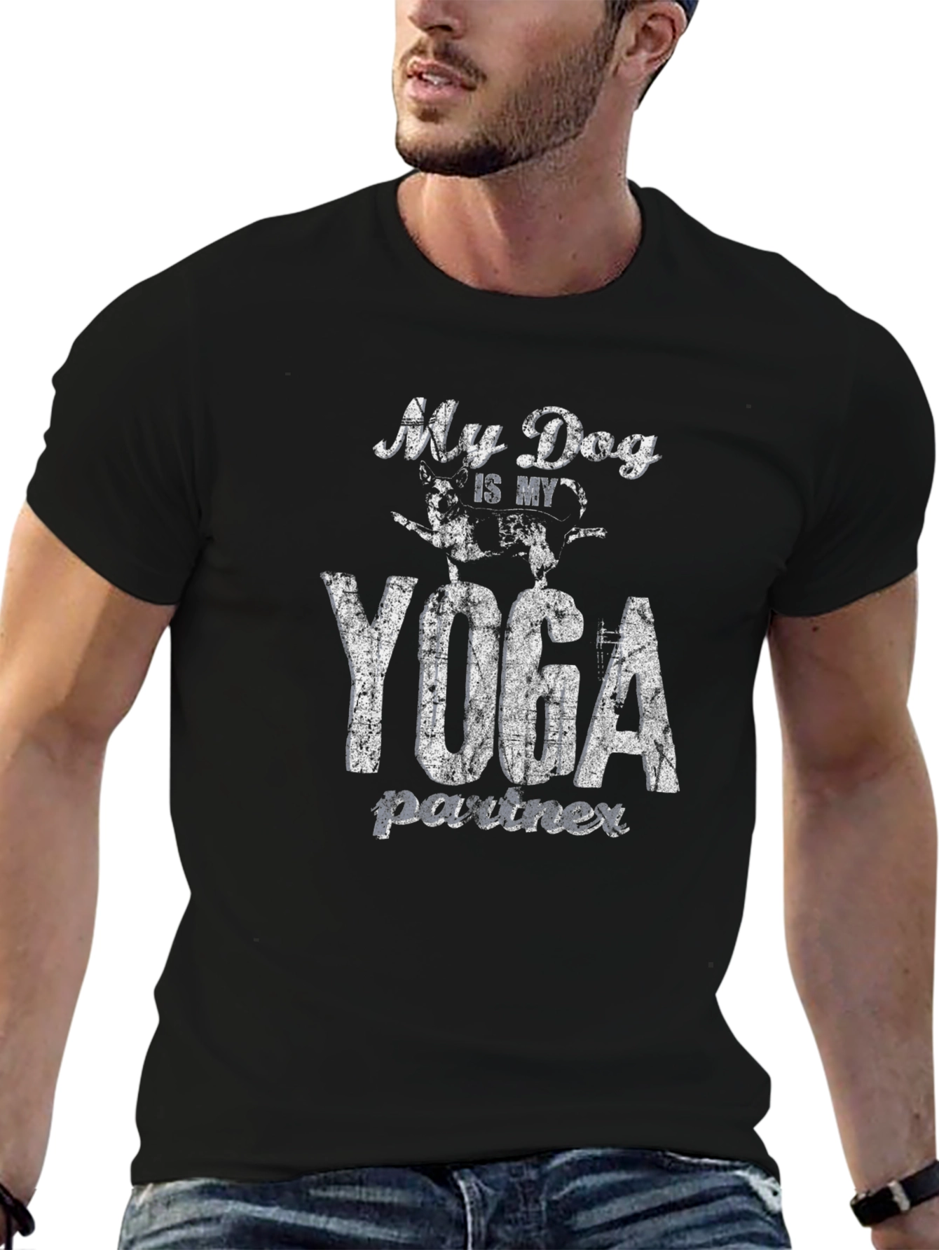 My Dog is My Yoga Partner Black T-Shirt