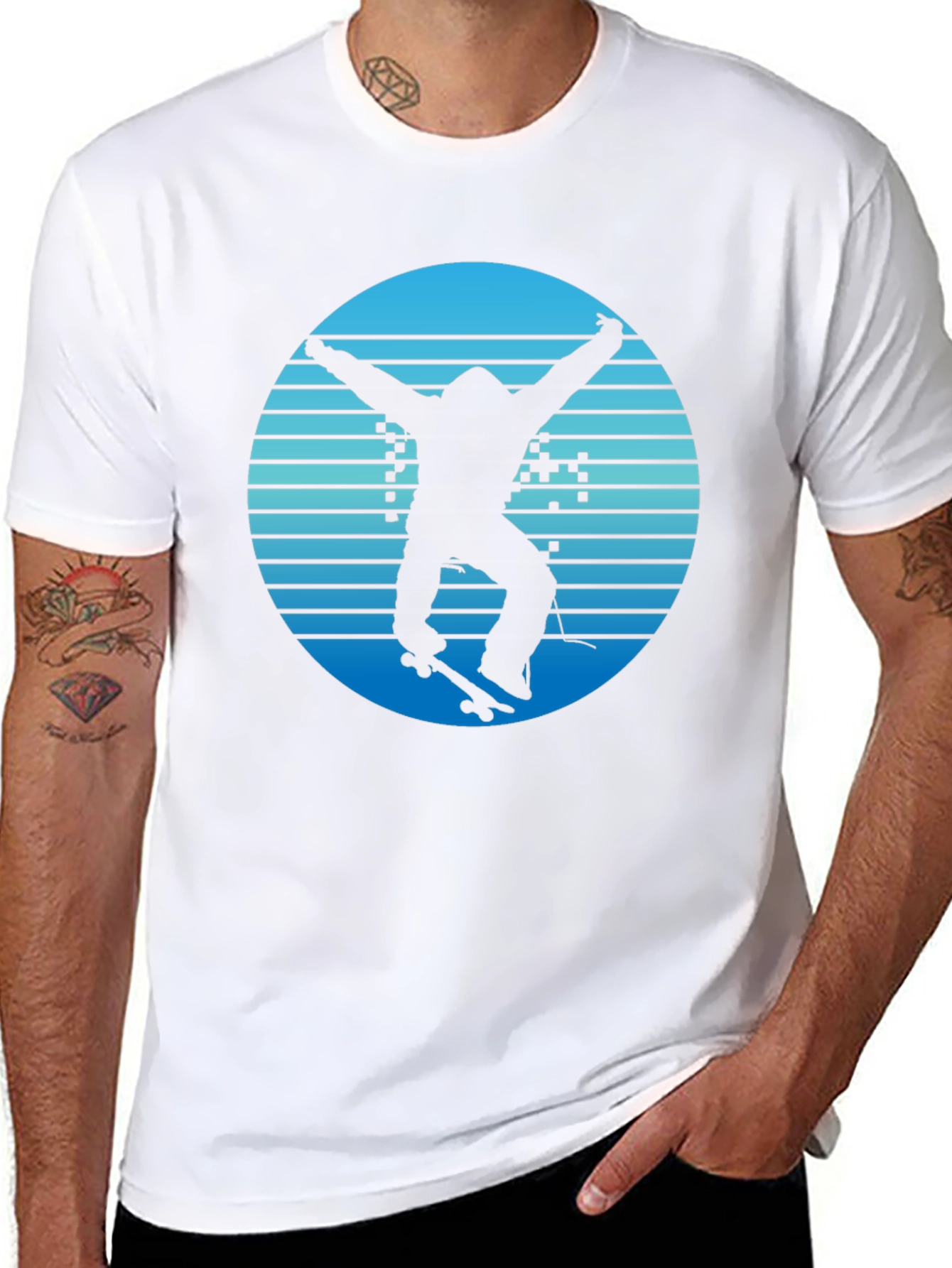 Retro Skateboarder Graphic Tee - Cool Blue Design