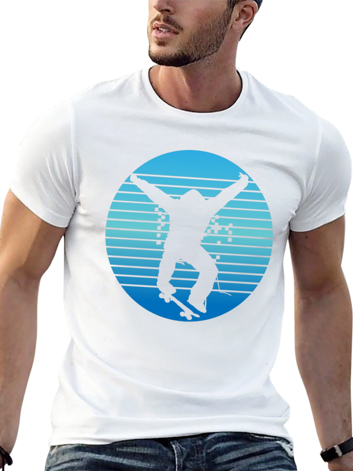 Retro Skateboarder Graphic Tee - Cool Blue Design