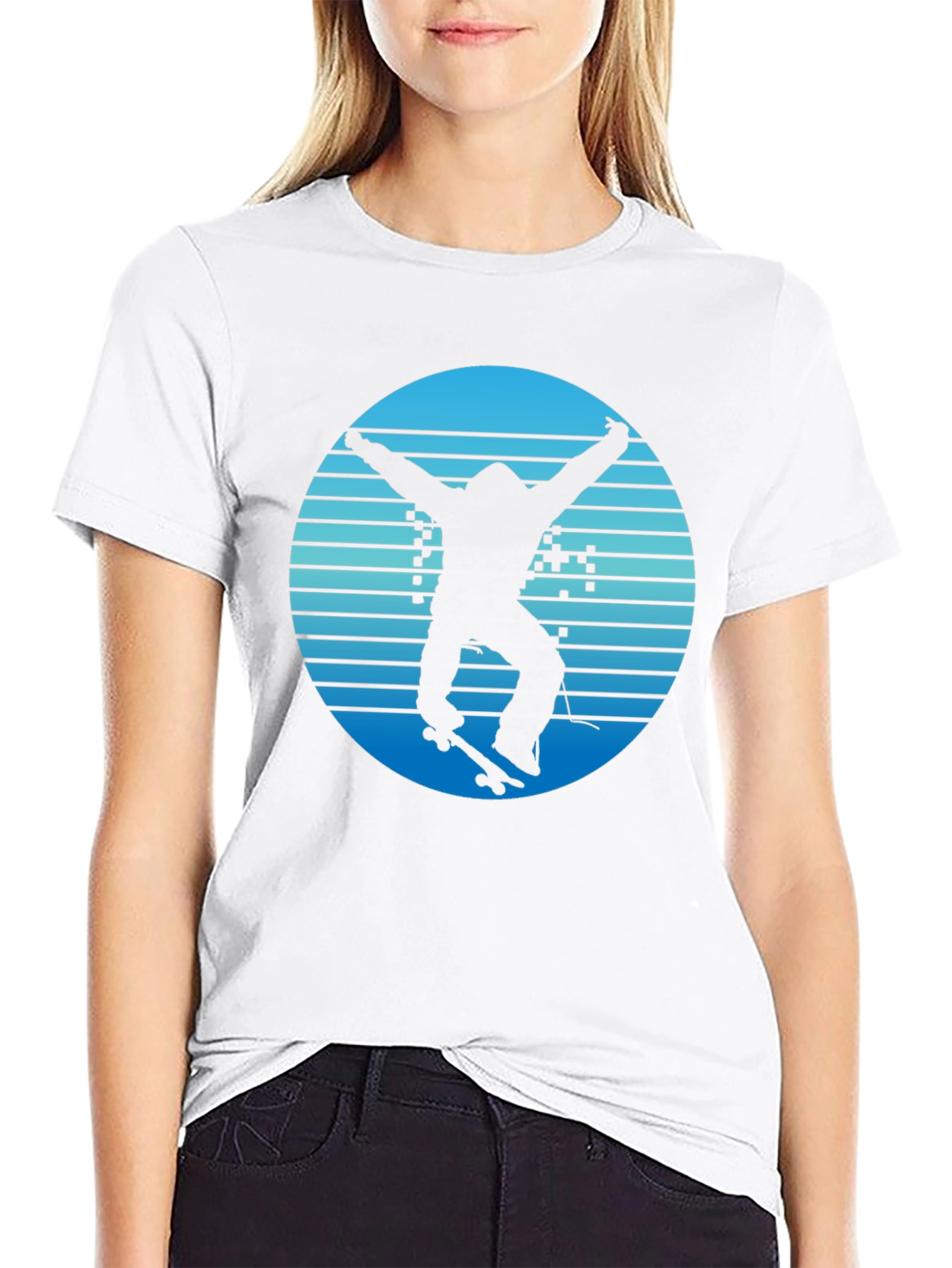 Retro Skateboarder Graphic Tee - Cool Blue Design