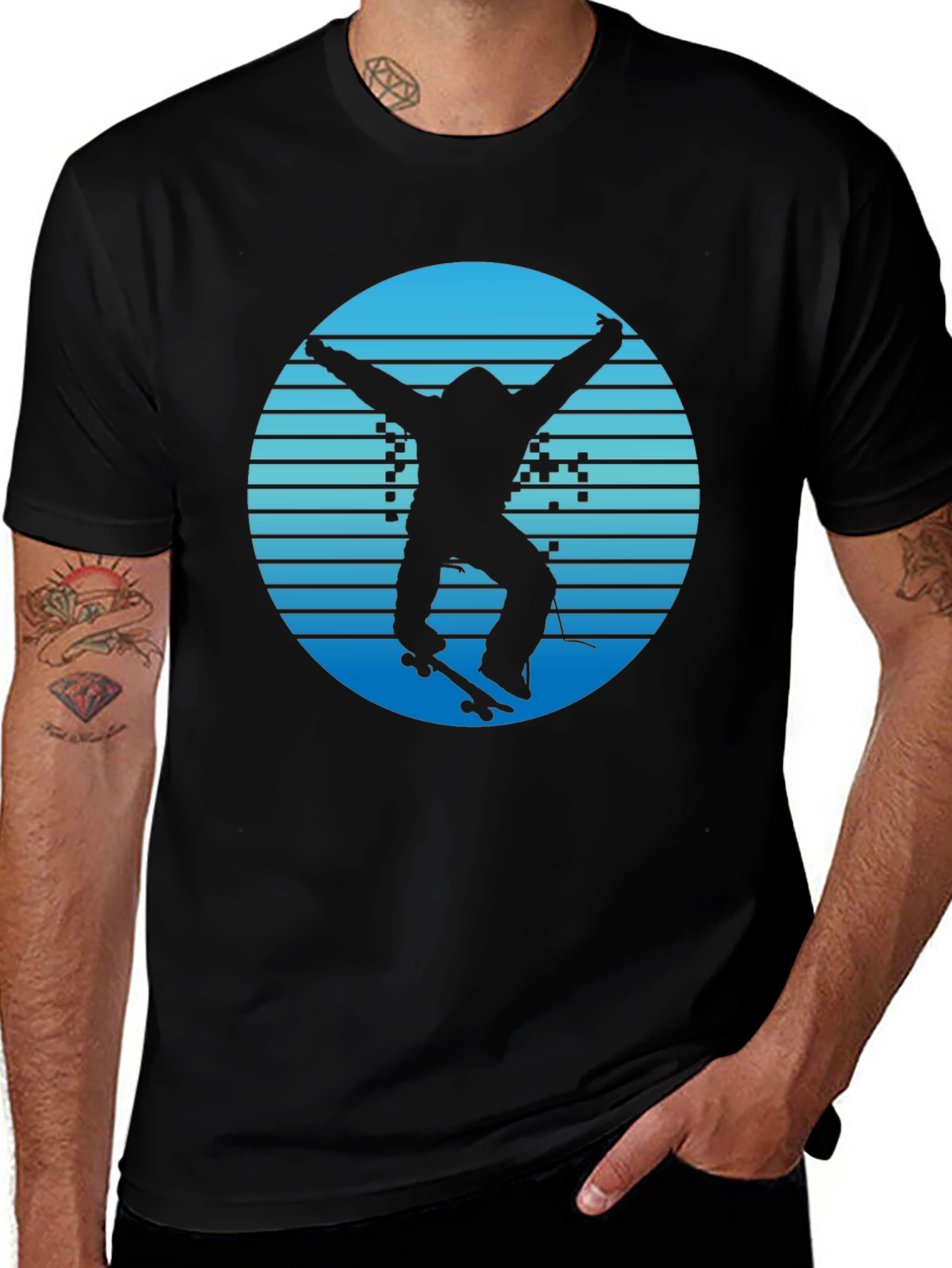 Retro Skateboarder Graphic Tee - Cool Blue Design