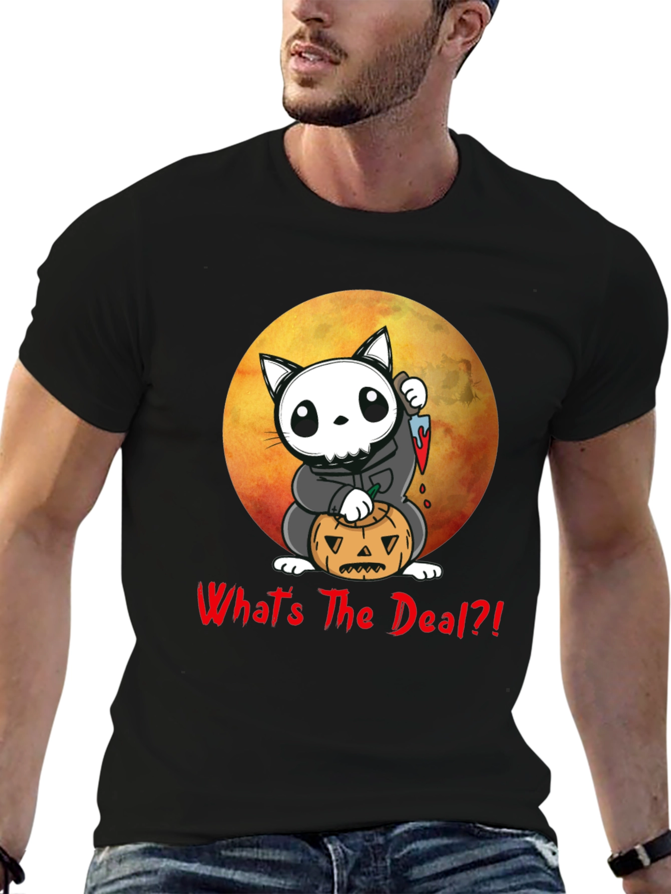 Halloween Cat Grim Reaper T-Shirt - Whats The Deal?!